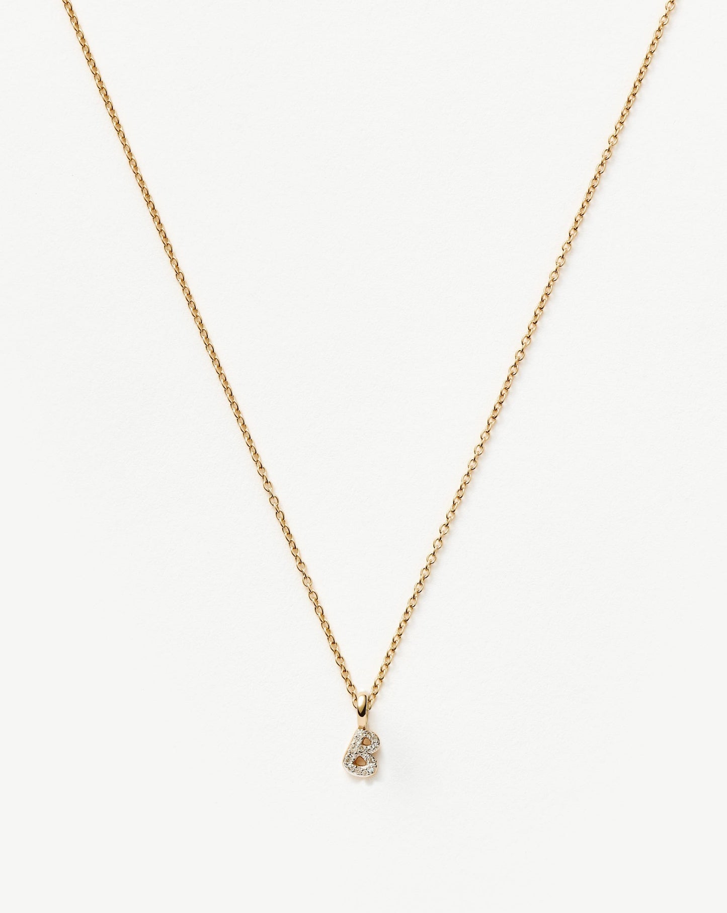 Solid Gold Diamond Initial Mini Pendant Necklace - B | 14ct Solid Yellow Gold Plated/Diamond