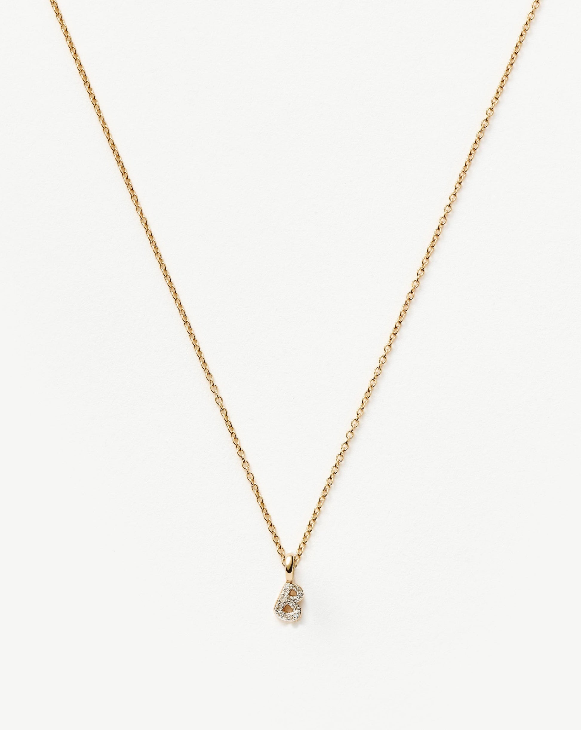 Solid Gold Diamond Initial Mini Pendant Necklace - B | 14ct Solid Yellow Gold Plated/Diamond