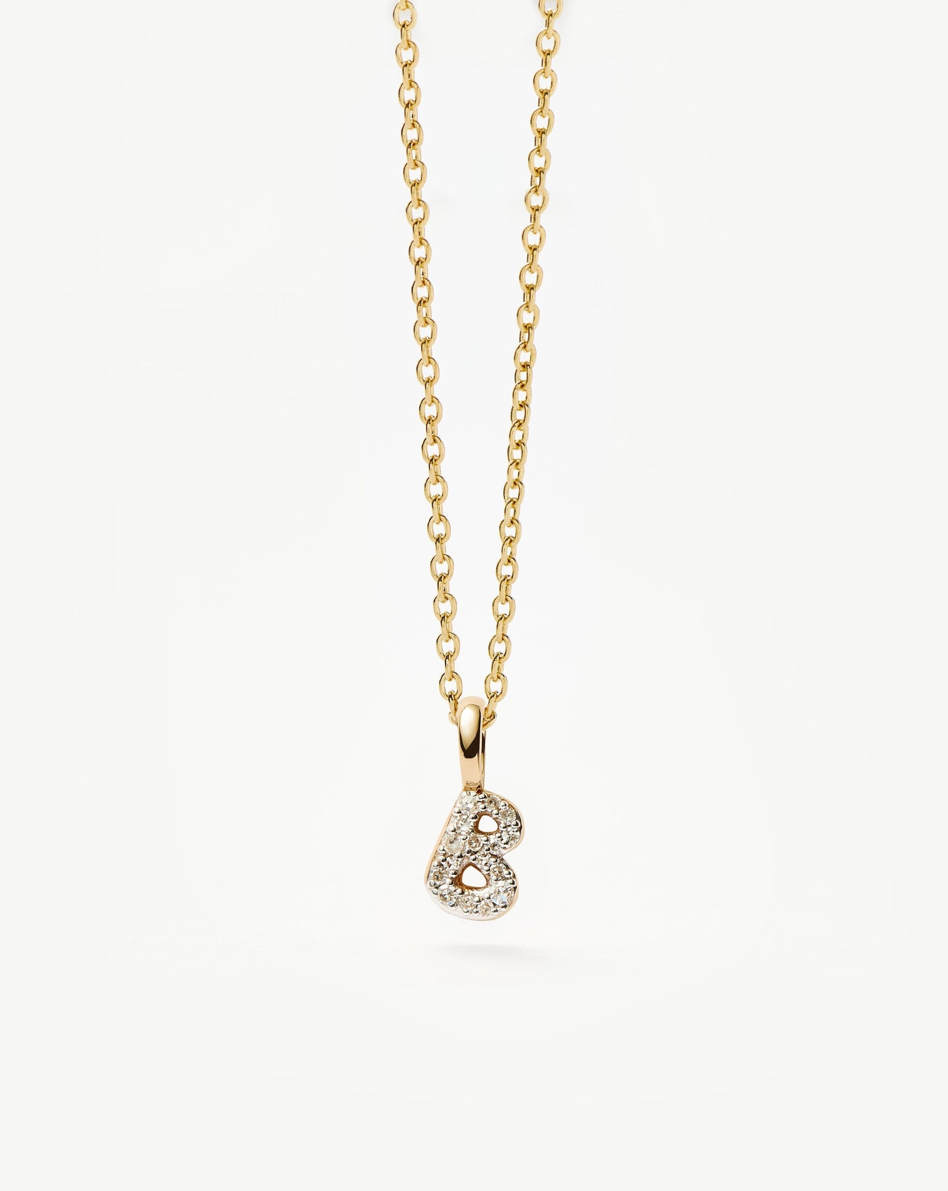 Solid Gold Diamond Initial Mini Pendant Necklace - B | 14ct Solid Yellow Gold Plated/Diamond
