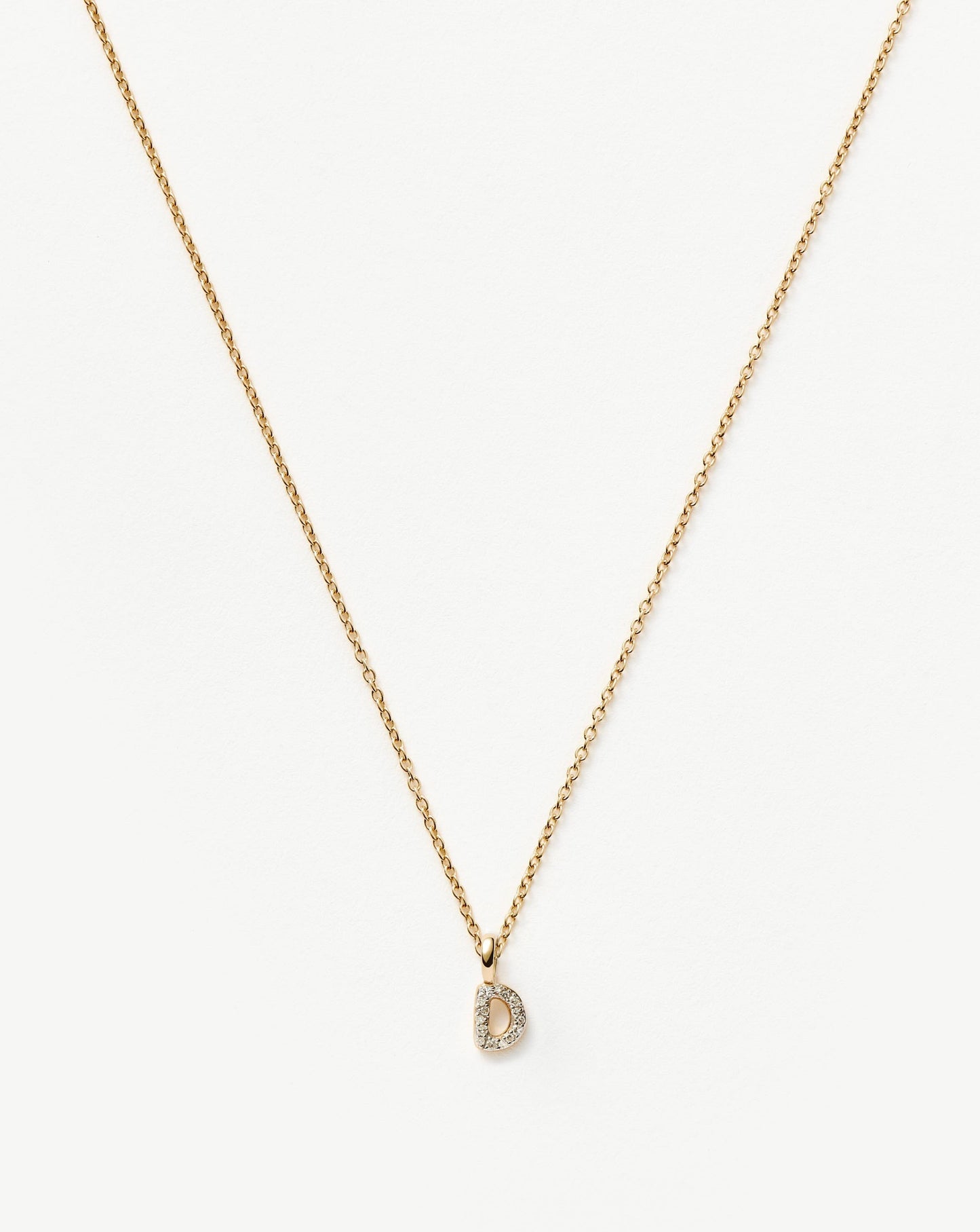 Solid Gold Diamond Initial Mini Pendant Necklace - D | 14ct Solid Yellow Gold Plated/Diamond