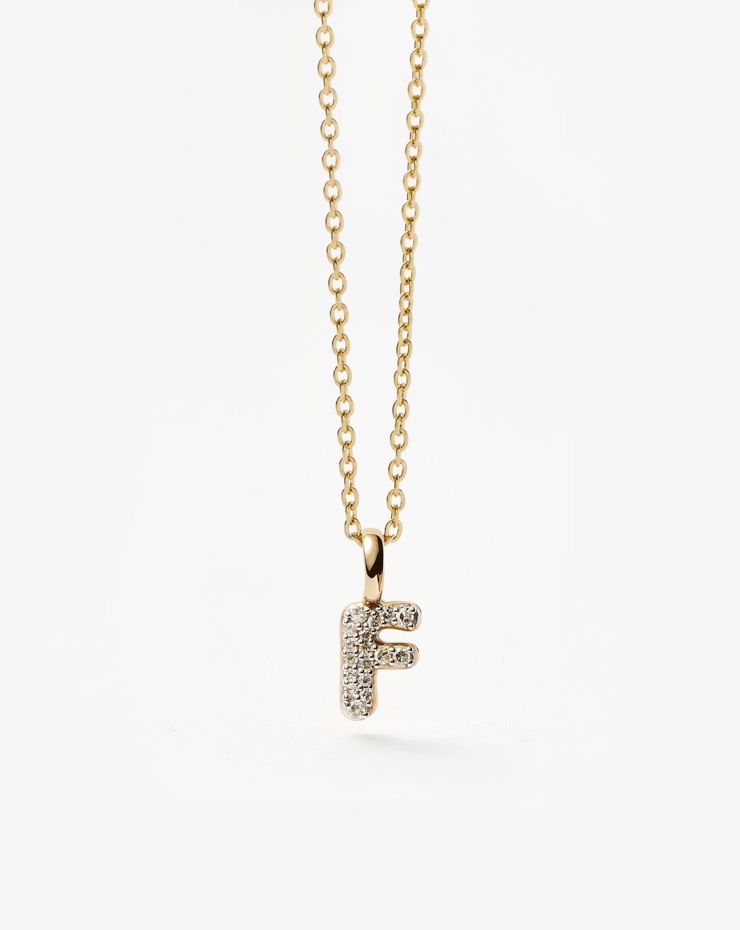 Solid Gold Diamond Initial Mini Pendant Necklace - F | 14ct Solid Yellow Gold Plated/Diamond