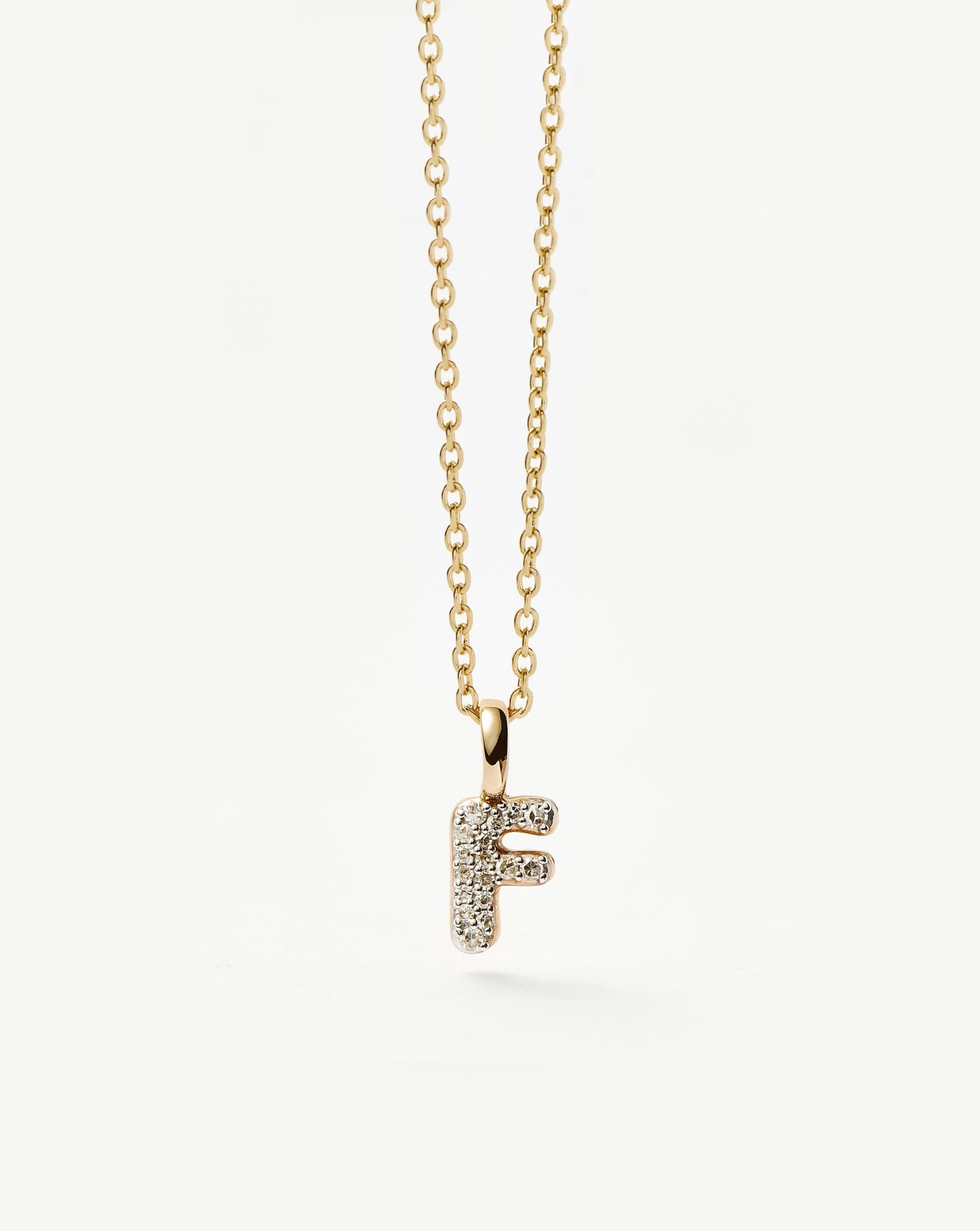 Solid Gold Diamond Initial Mini Pendant Necklace - F | 14ct Solid Yellow Gold Plated/Diamond