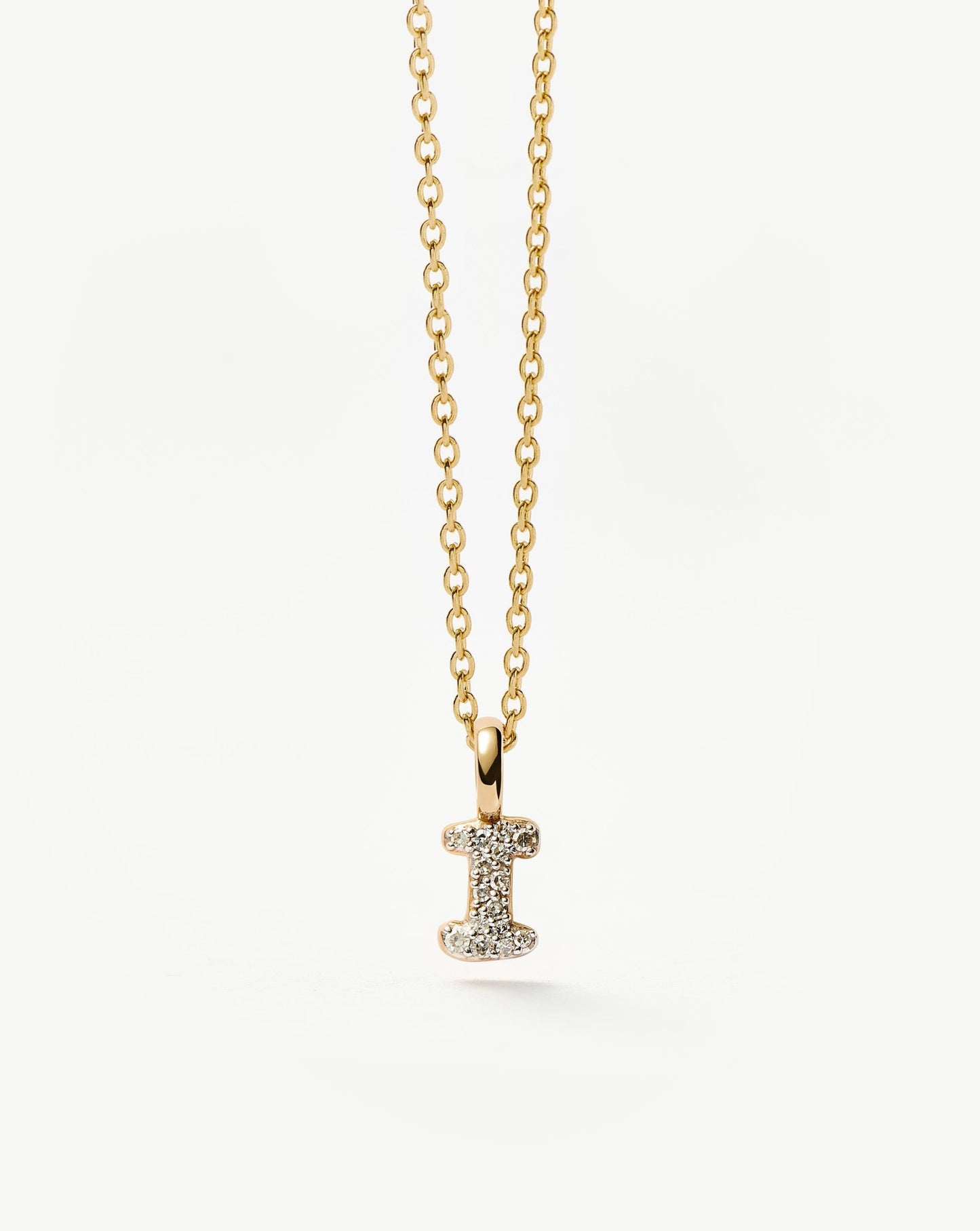 Solid Gold Diamond Initial Mini Pendant Necklace - I | 14ct Solid Yellow Gold Plated/Diamond