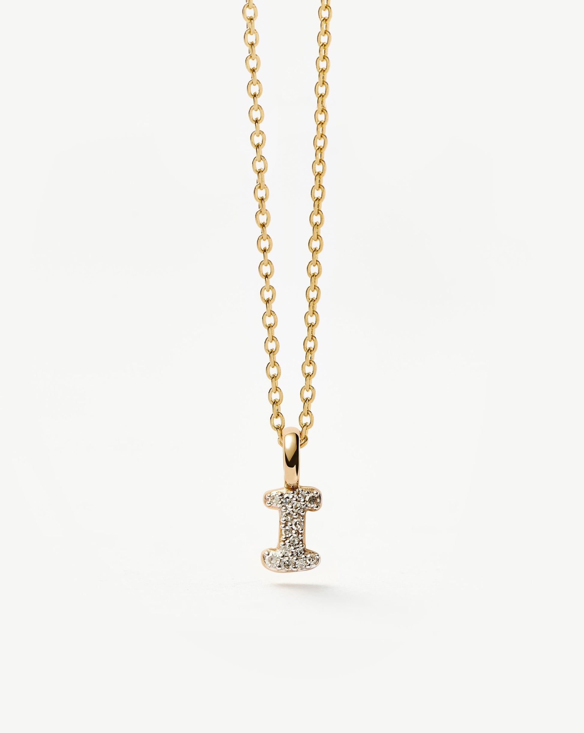 Solid Gold Diamond Initial Mini Pendant Necklace - I | 14ct Solid Yellow Gold Plated/Diamond