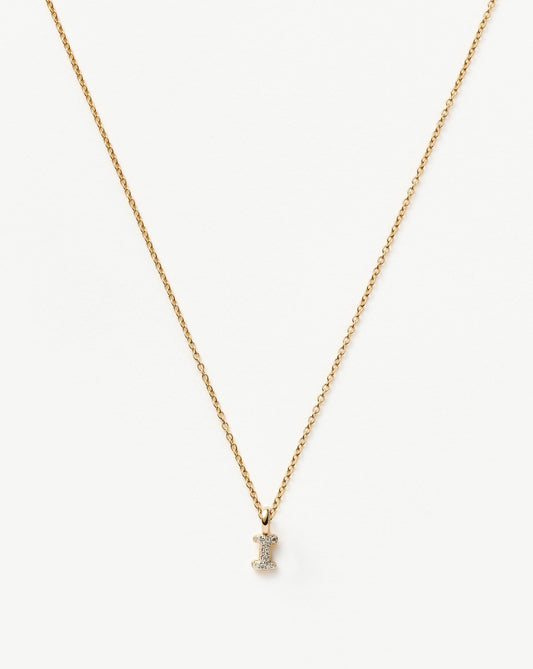 Solid Gold Diamond Initial Mini Pendant Necklace - I | 14ct Solid Yellow Gold Plated/Diamond