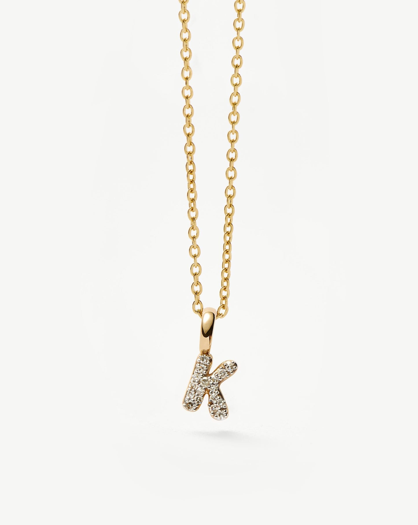 Solid Gold Diamond Initial Mini Pendant Necklace - K | 14ct Solid Yellow Gold Plated/Diamond