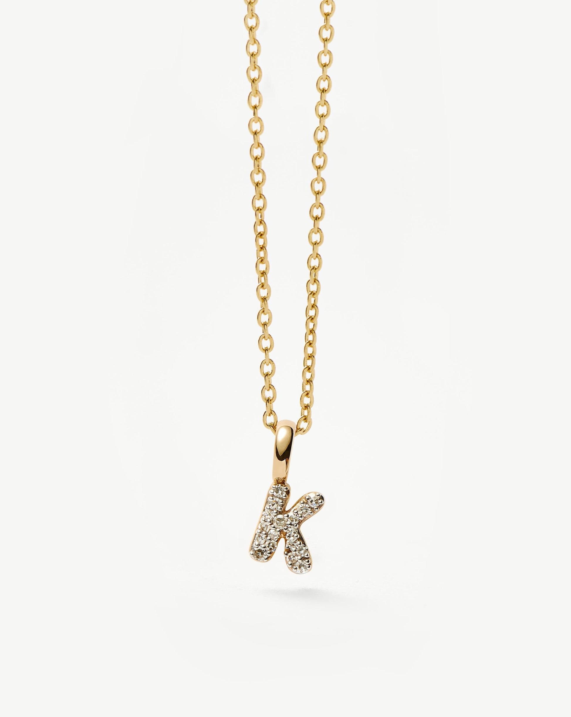 Solid Gold Diamond Initial Mini Pendant Necklace - K | 14ct Solid Yellow Gold Plated/Diamond