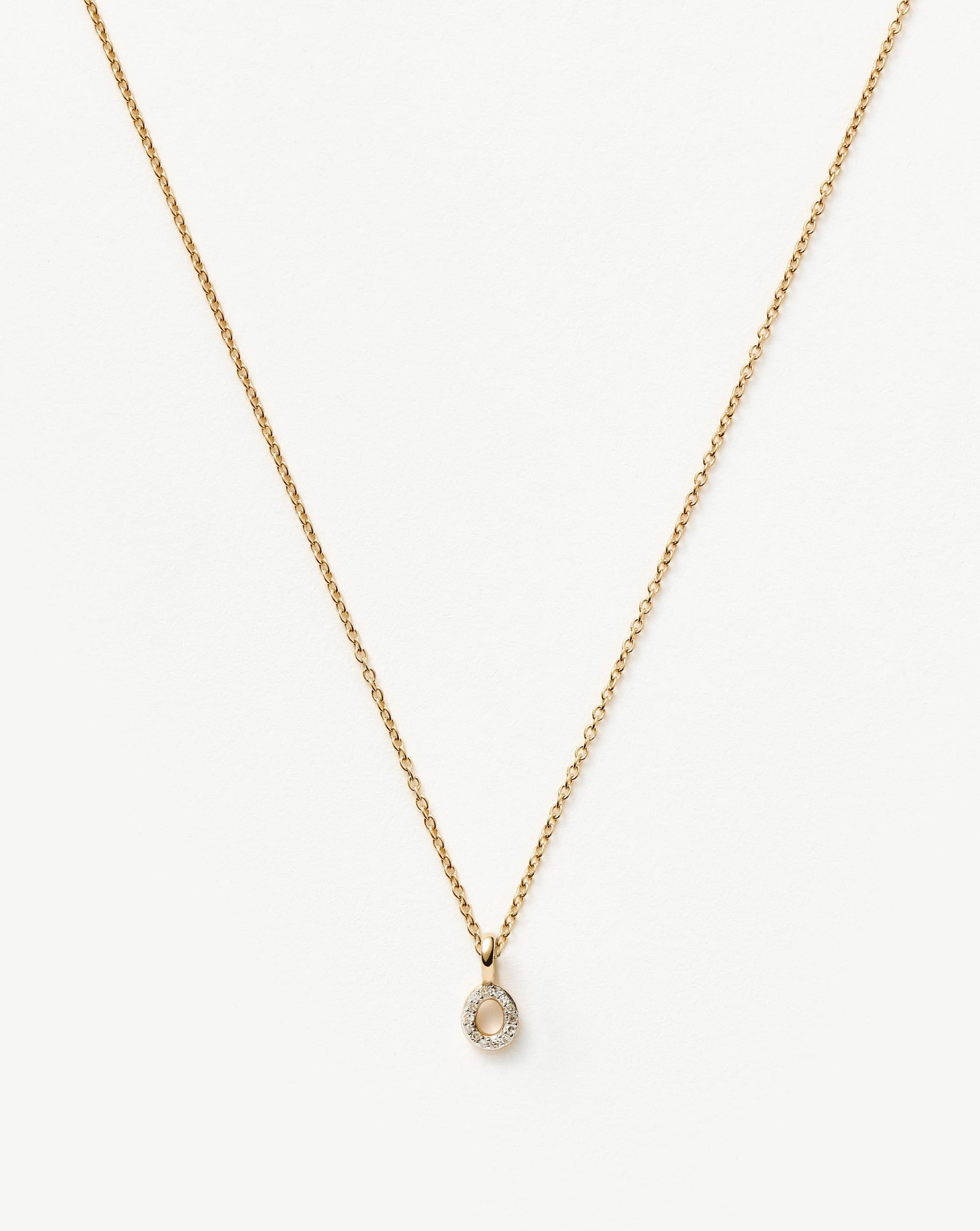 Solid Gold Diamond Initial Mini Pendant Necklace - O | 14ct Solid Yellow Gold Plated/Diamond