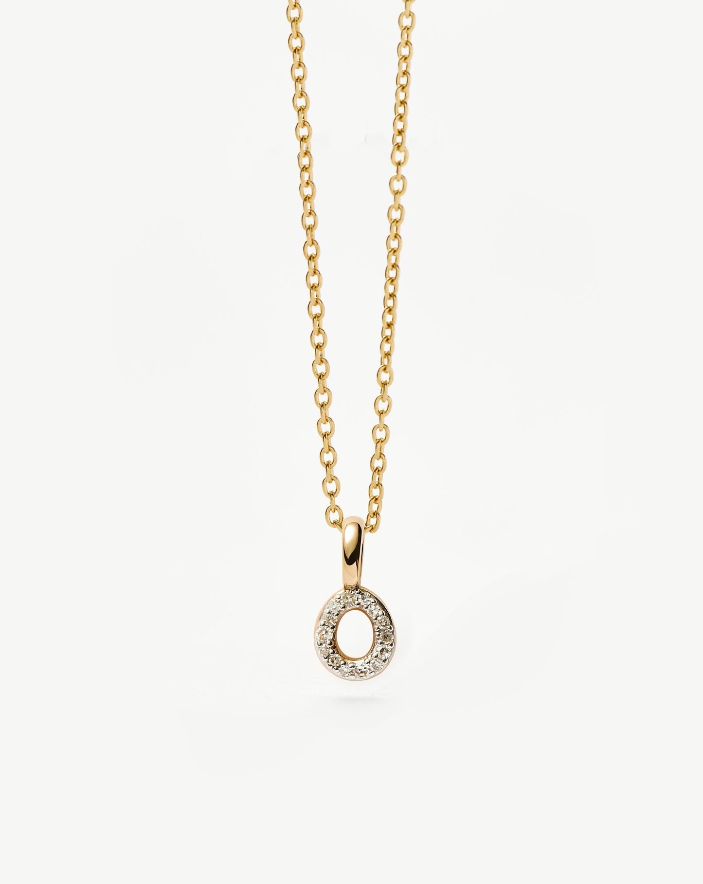 Solid Gold Diamond Initial Mini Pendant Necklace - O | 14ct Solid Yellow Gold Plated/Diamond