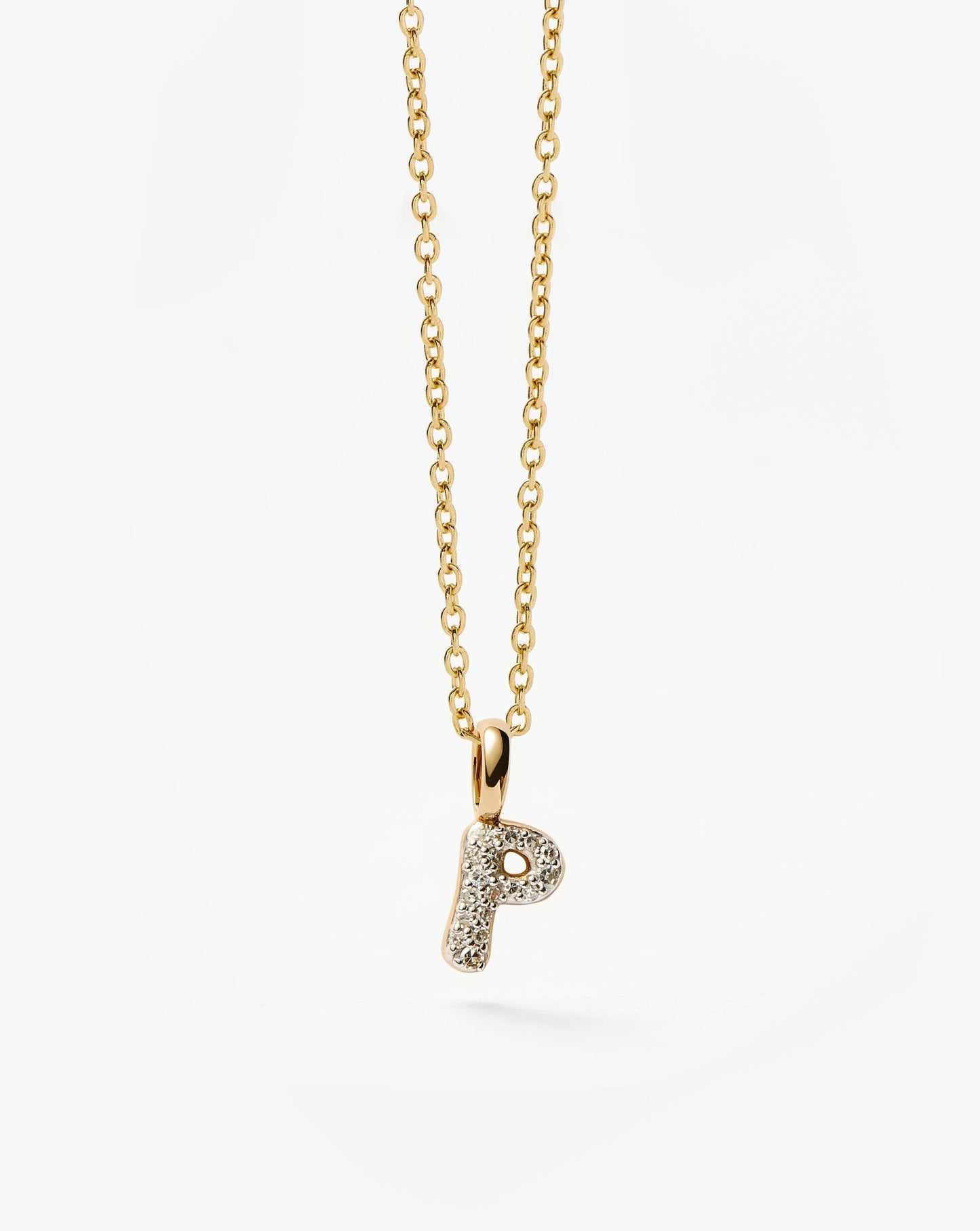 Solid Gold Diamond Initial Mini Pendant Necklace - P | 14ct Solid Yellow Gold Plated/Diamond
