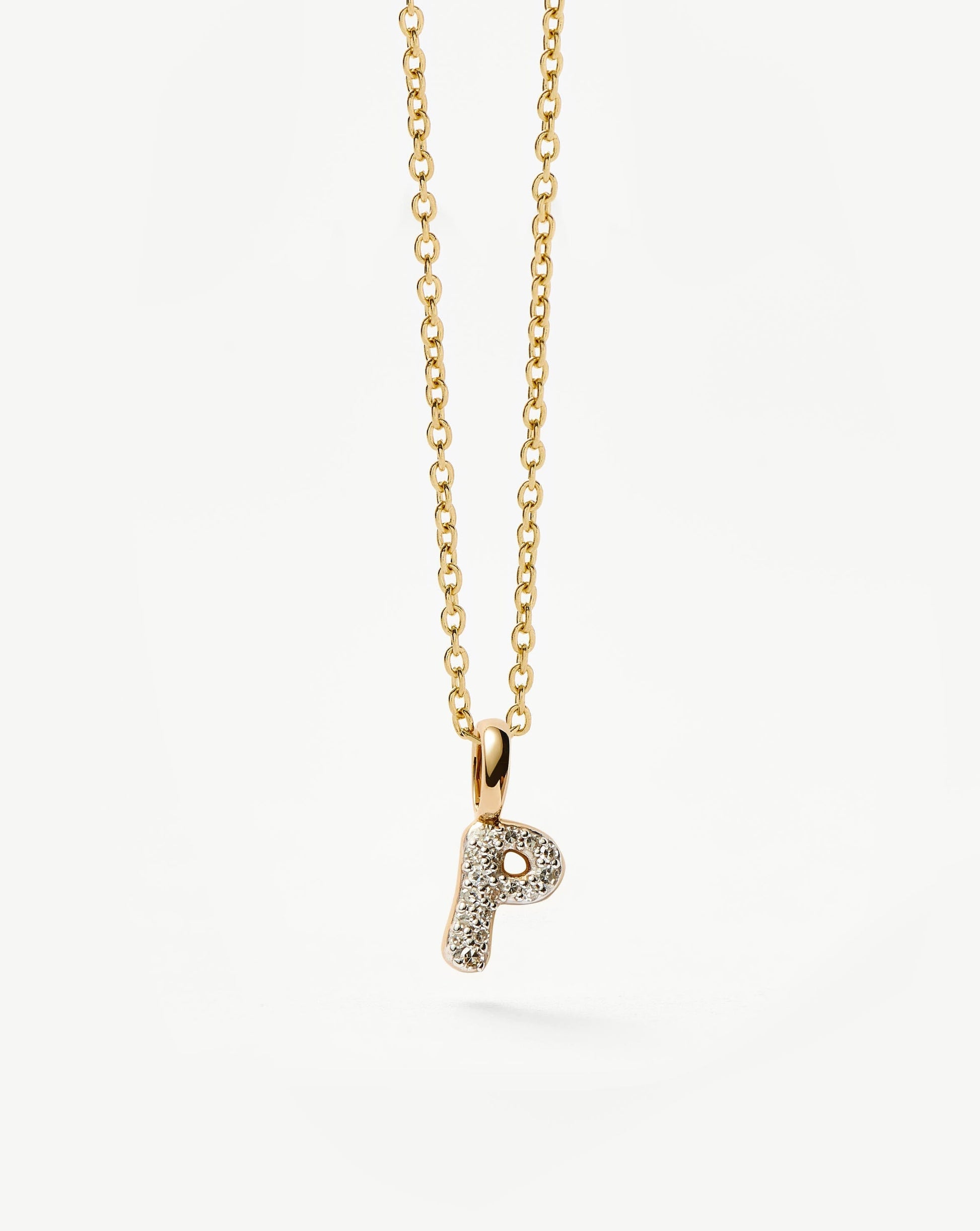 Solid Gold Diamond Initial Mini Pendant Necklace - P | 14ct Solid Yellow Gold Plated/Diamond