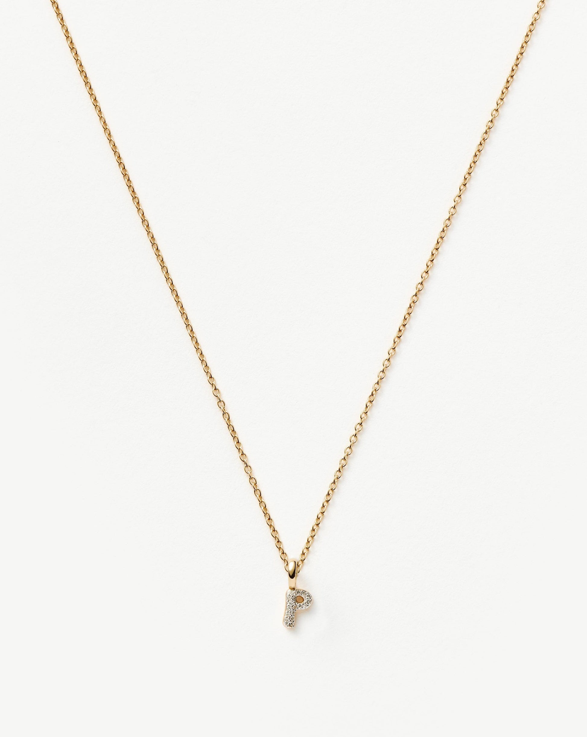 Solid Gold Diamond Initial Mini Pendant Necklace - P | 14ct Solid Yellow Gold Plated/Diamond
