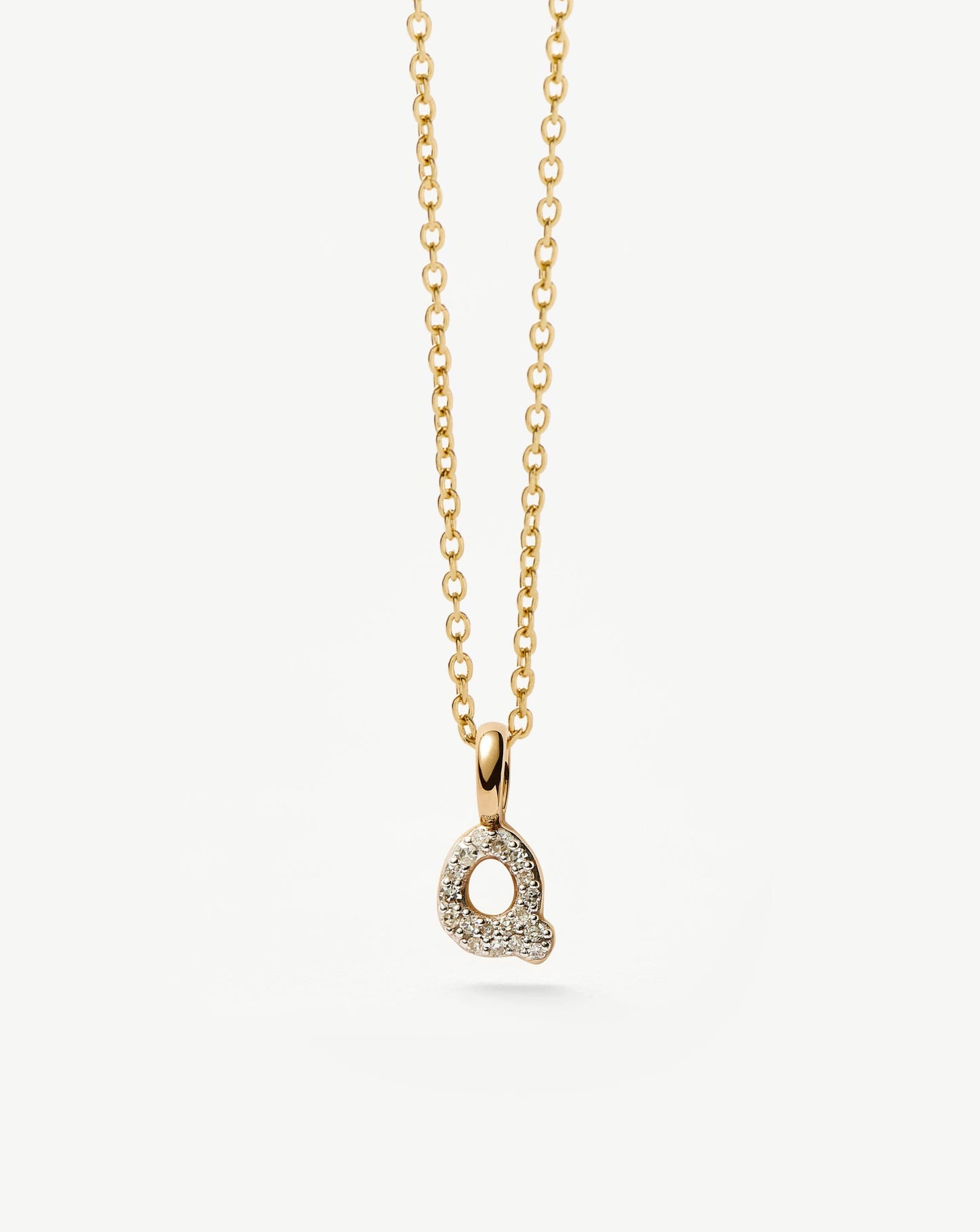 Solid Gold Diamond Initial Mini Pendant Necklace - Q | 14ct Solid Yellow Gold Plated/Diamond