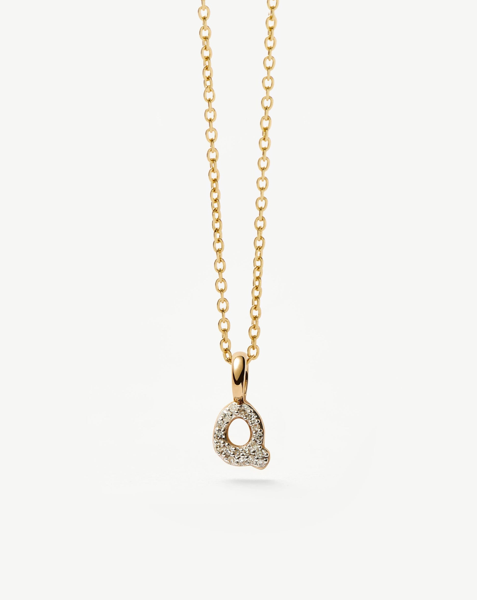 Solid Gold Diamond Initial Mini Pendant Necklace - Q | 14ct Solid Yellow Gold Plated/Diamond