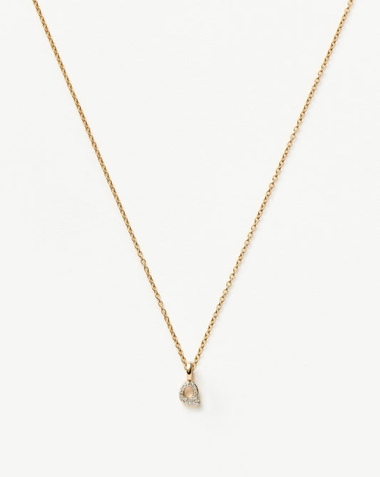 Solid Gold Diamond Initial Mini Pendant Necklace - Q | 14ct Solid Yellow Gold Plated/Diamond