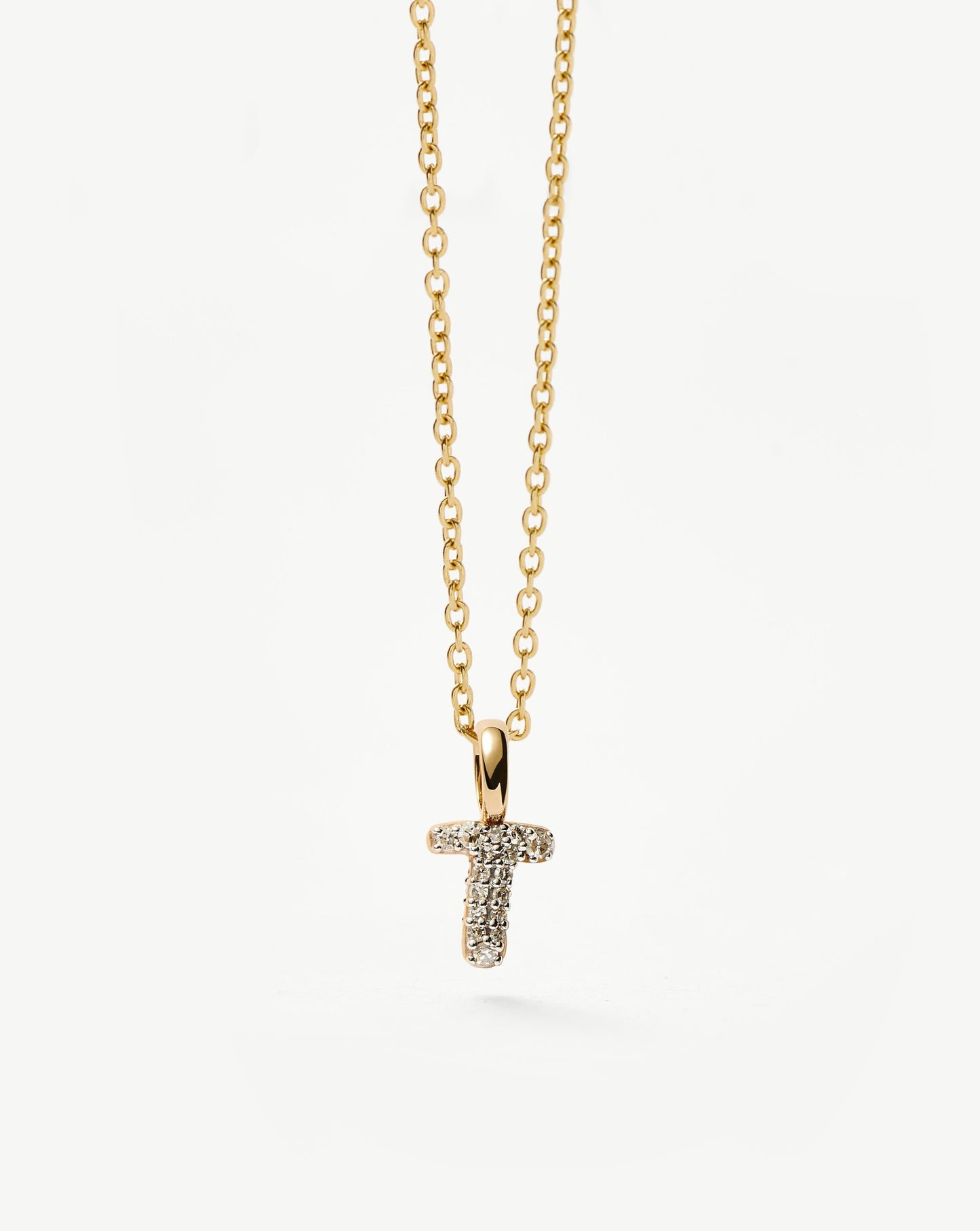 Solid Gold Diamond Initial Mini Pendant Necklace - T | 14ct Solid Yellow Gold Plated/Diamond