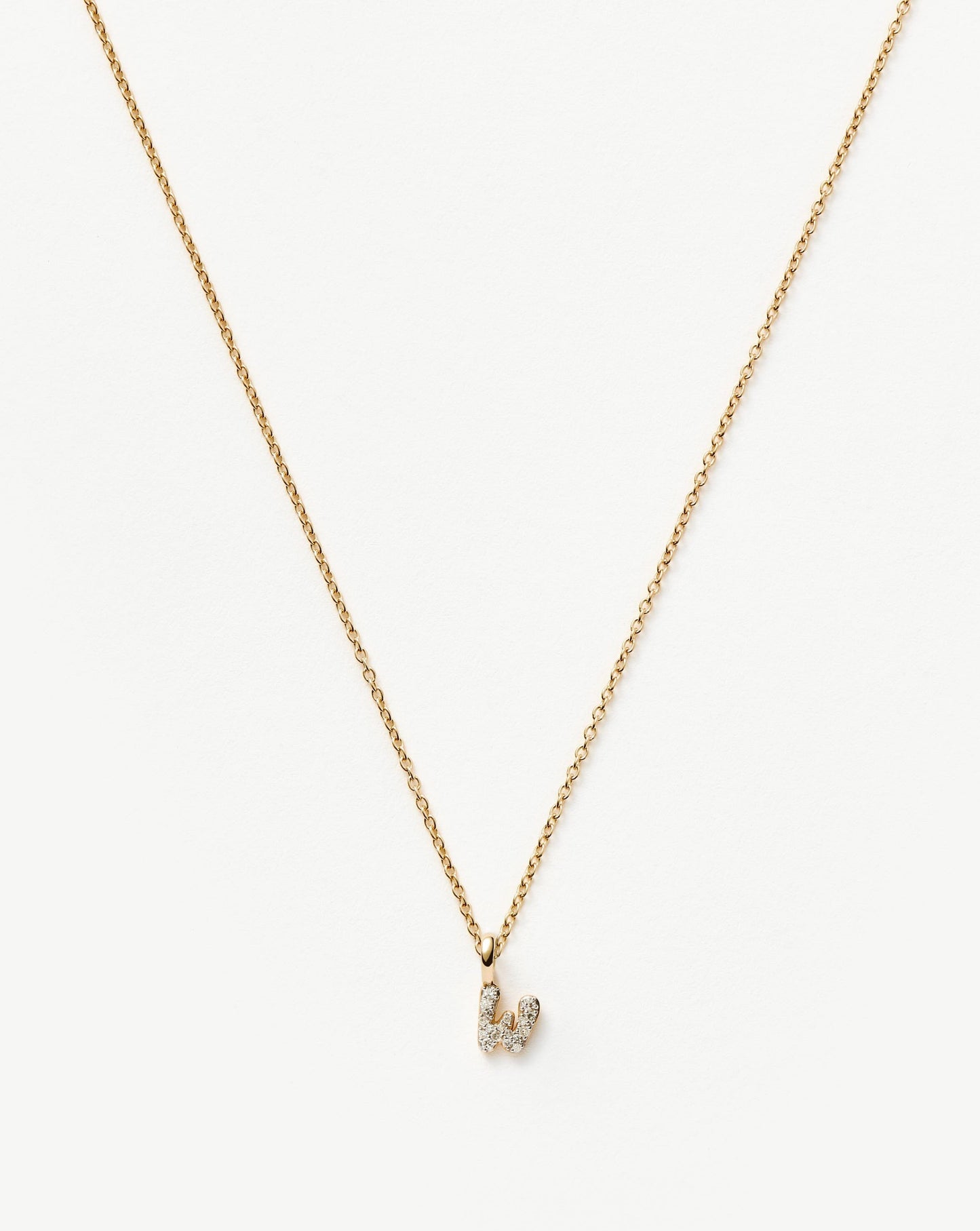 Solid Gold Diamond Initial Mini Pendant Necklace - W | 14ct Solid Yellow Gold Plated/Diamond
