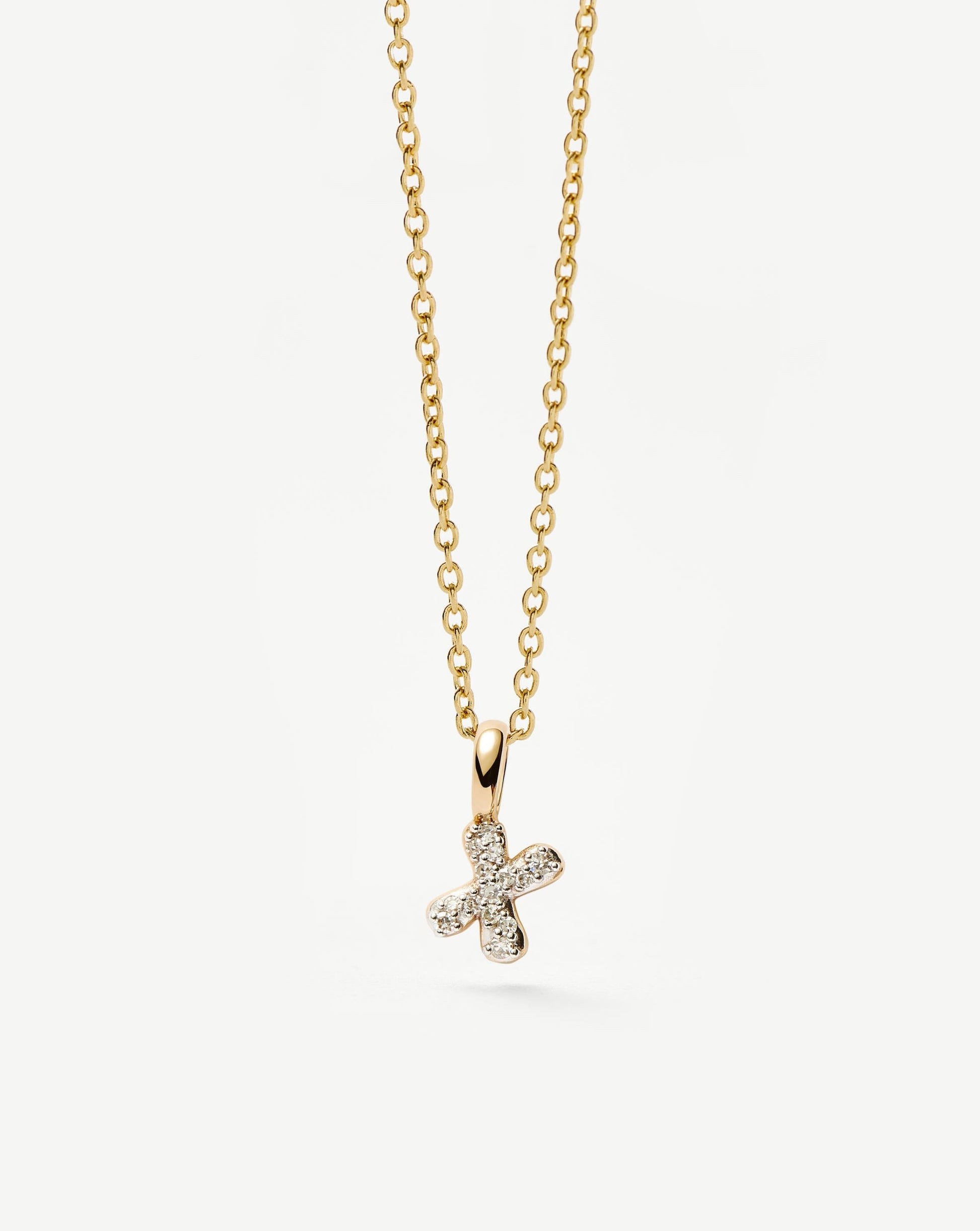 Solid Gold Diamond Initial Mini Pendant Necklace - X | 14ct Solid Yellow Gold Plated/Diamond