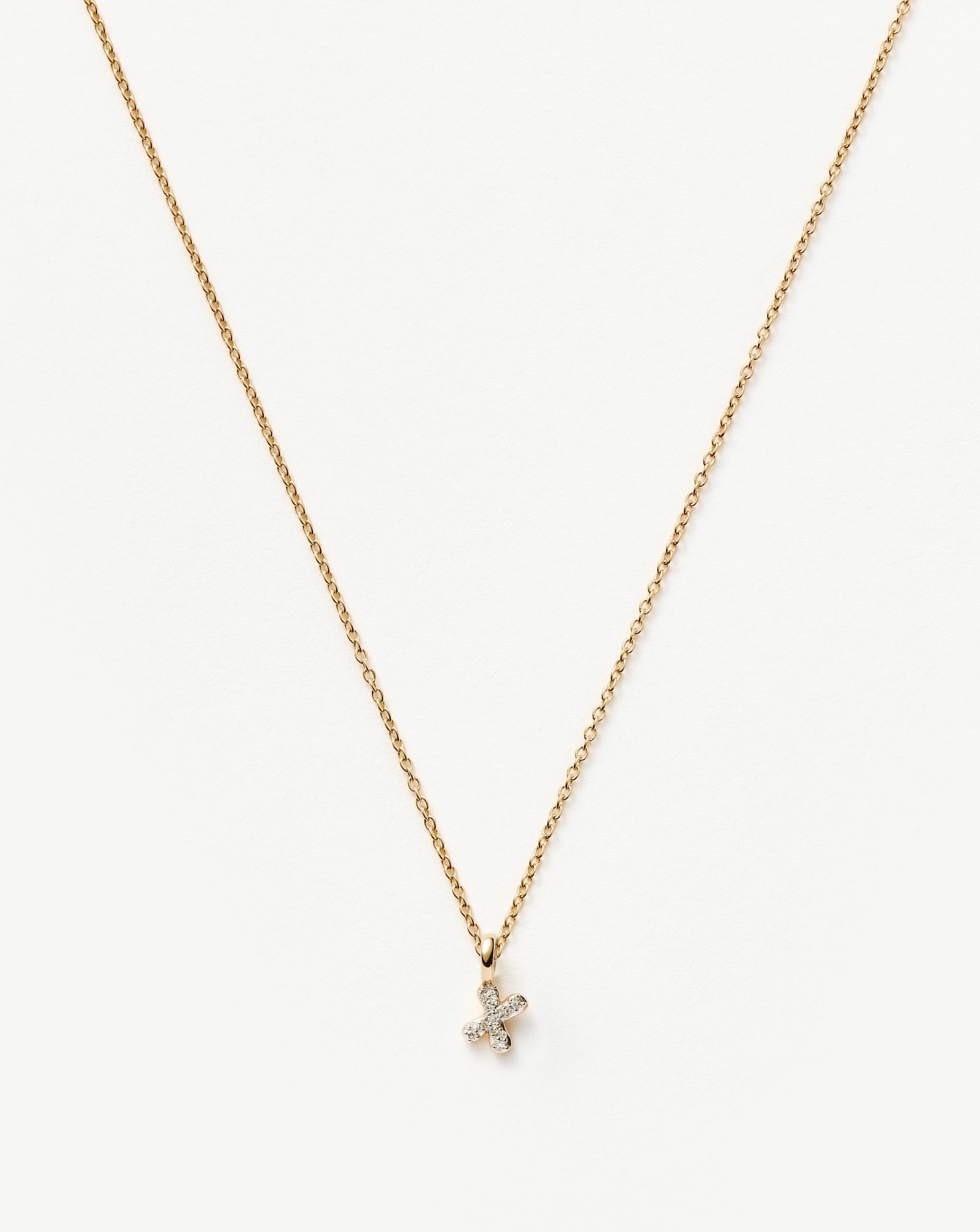 Solid Gold Diamond Initial Mini Pendant Necklace - X | 14ct Solid Yellow Gold Plated/Diamond