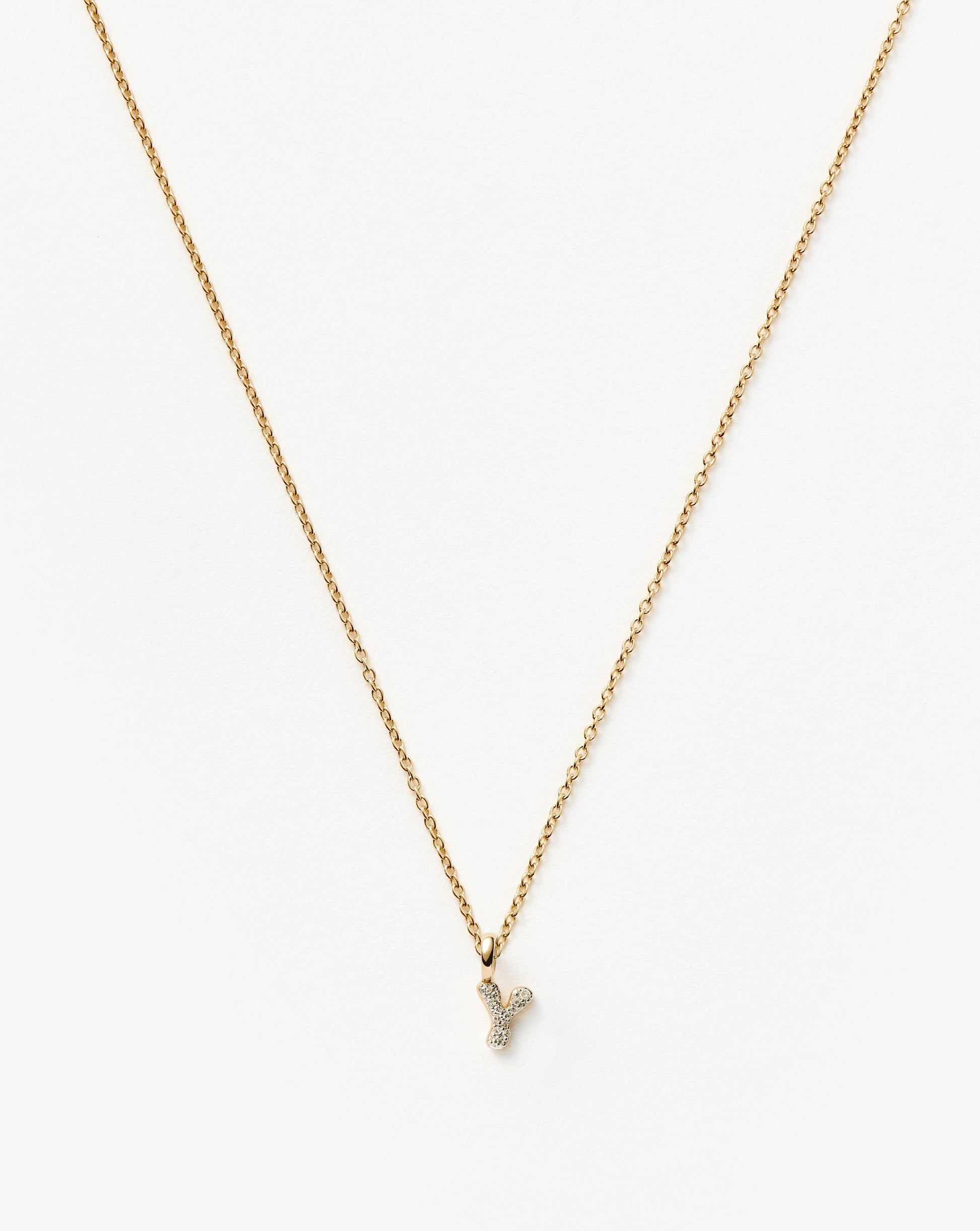 Solid Gold Diamond Initial Mini Pendant Necklace - Y | 14ct Solid Yellow Gold Plated/Diamond