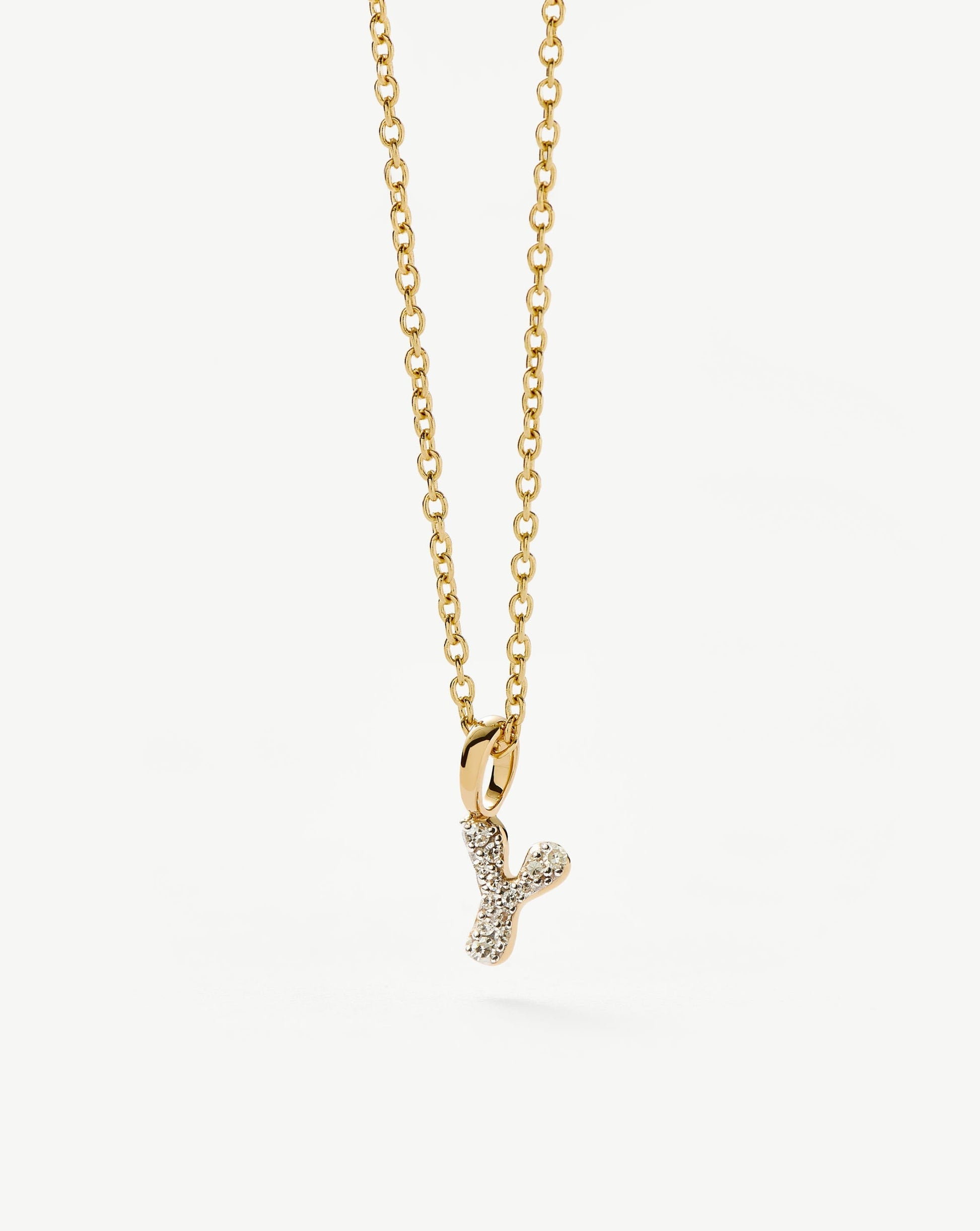Solid Gold Diamond Initial Mini Pendant Necklace - Y | 14ct Solid Yellow Gold Plated/Diamond