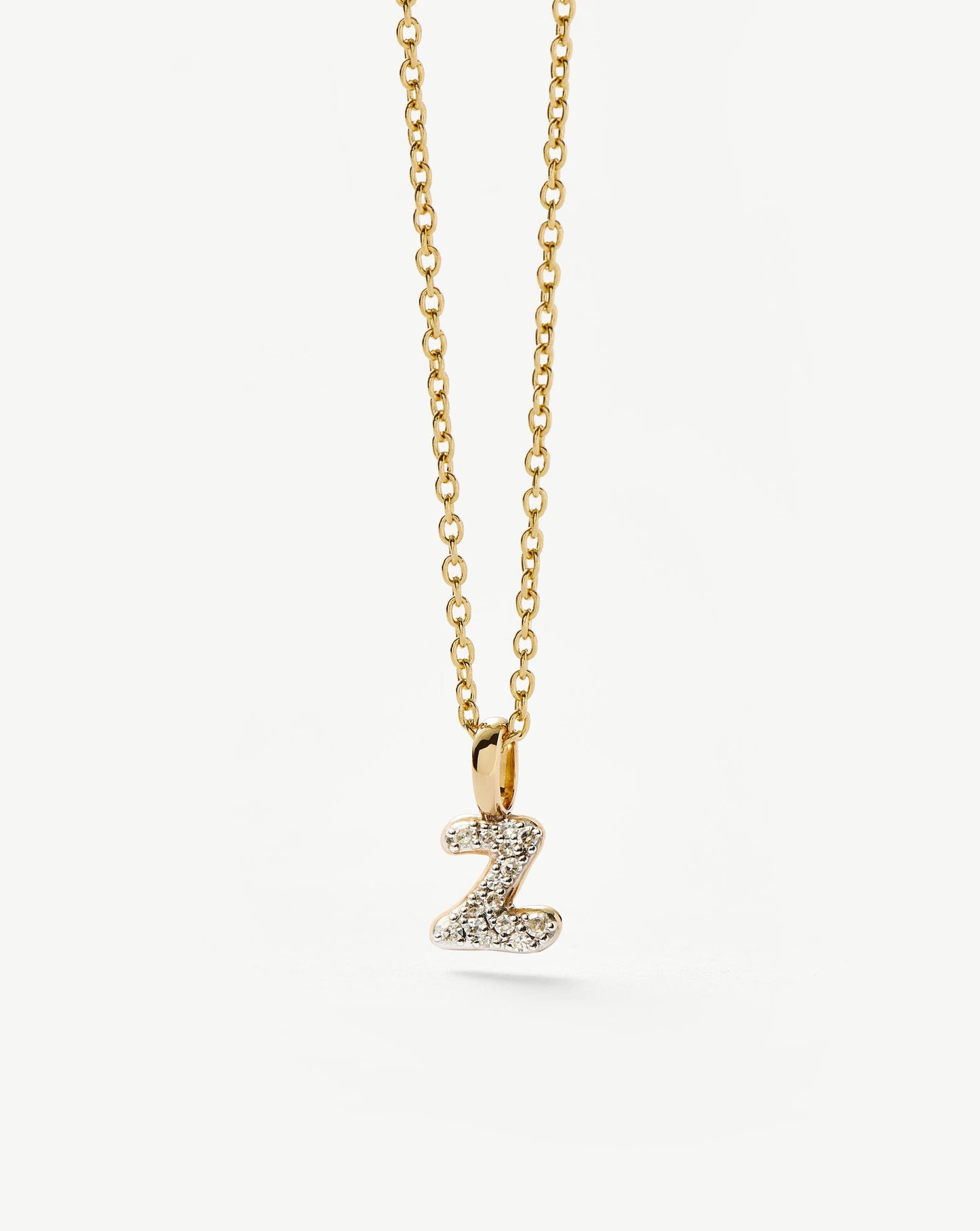 Solid Gold Diamond Initial Mini Pendant Necklace - Z | 14ct Solid Yellow Gold Plated/Diamond