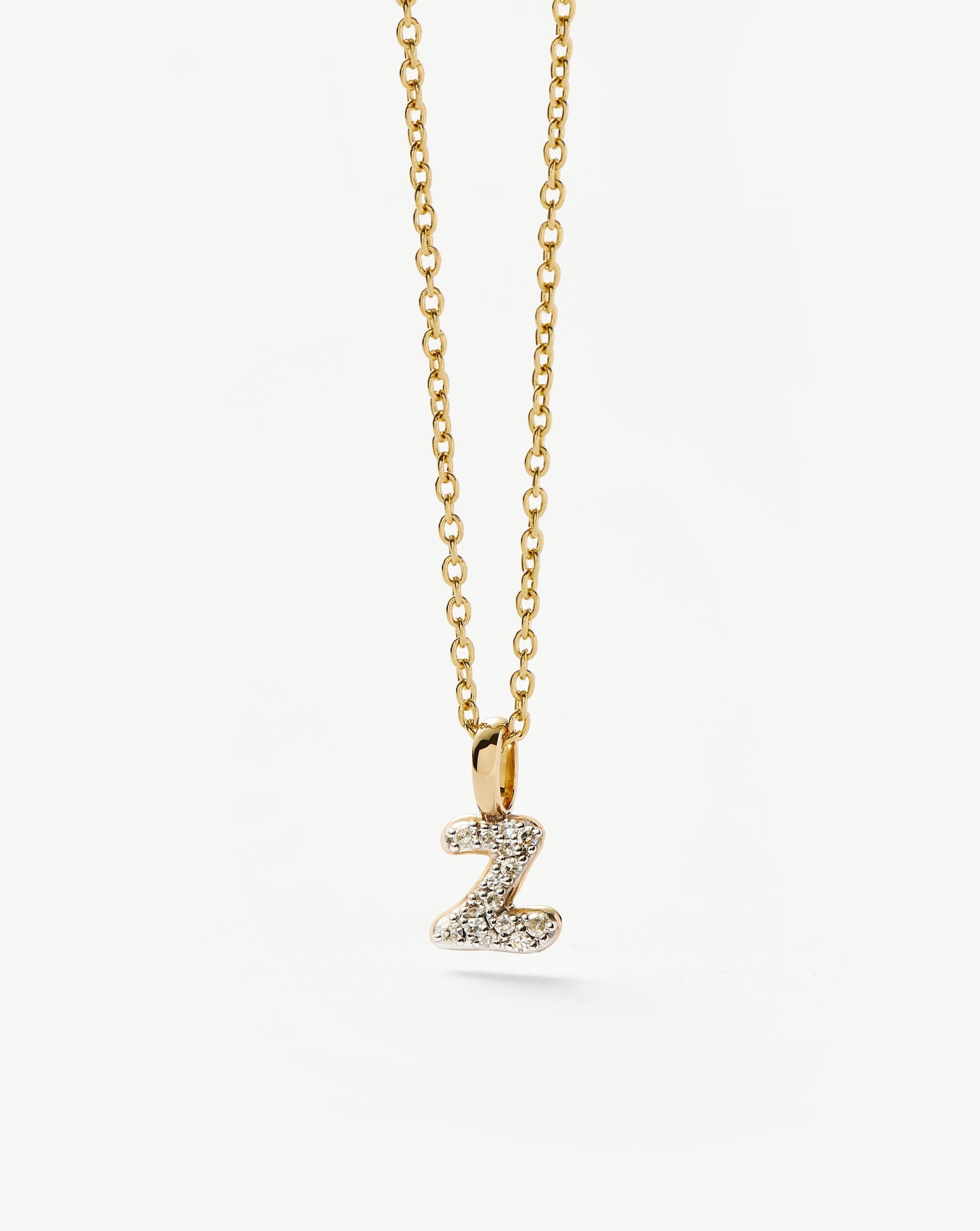 Solid Gold Diamond Initial Mini Pendant Necklace - Z | 14ct Solid Yellow Gold Plated/Diamond