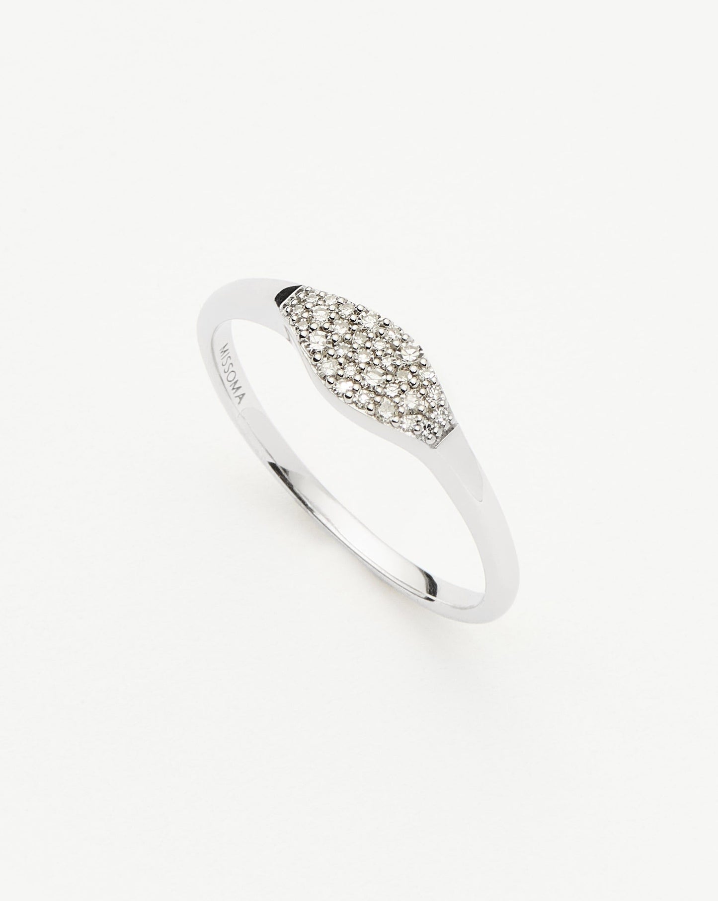 Solid Gold Diamond Signet Ring | 14ct Solid White Gold/Diamond