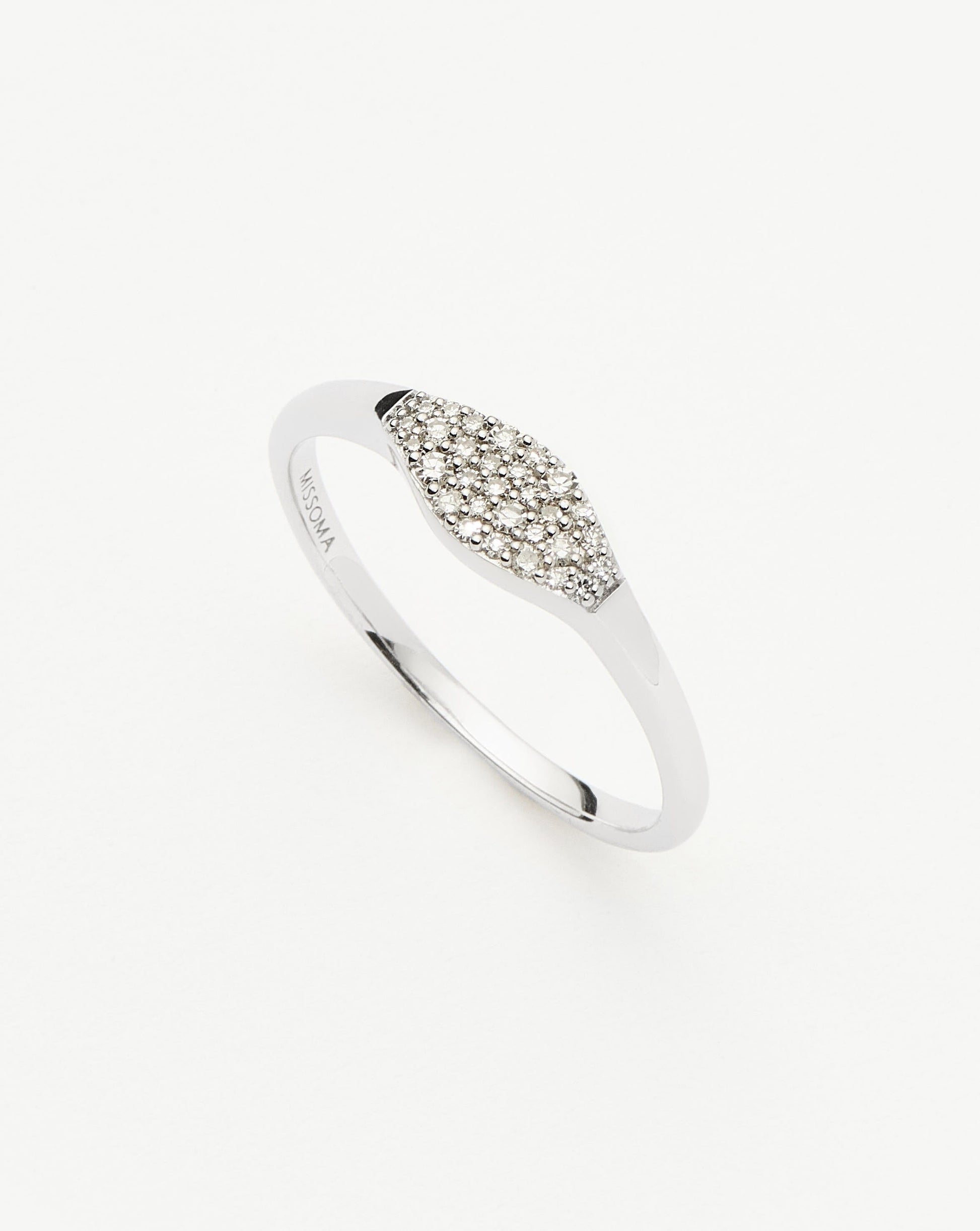 Solid Gold Diamond Signet Ring | 14ct Solid White Gold/Diamond