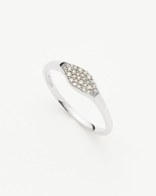 Solid Gold Diamond Signet Ring | 14ct Solid White Gold/Diamond