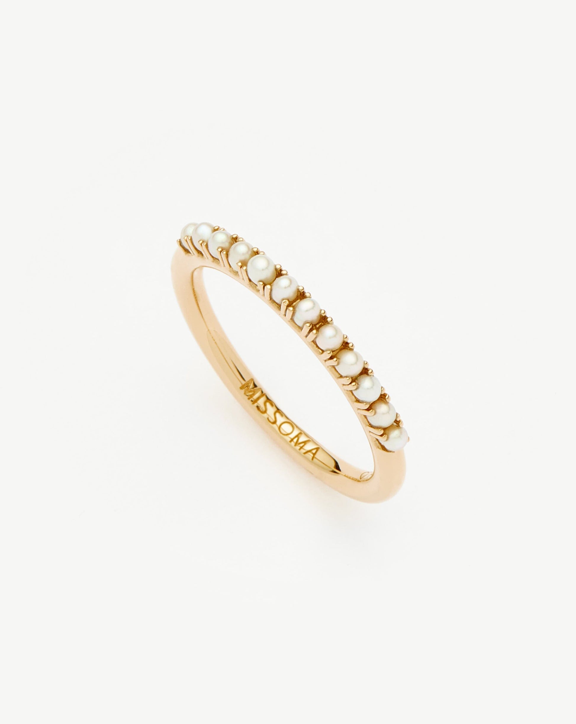 Solid Gold Half Eternity Pearl Ring | 14ct Solid Gold/Pearl