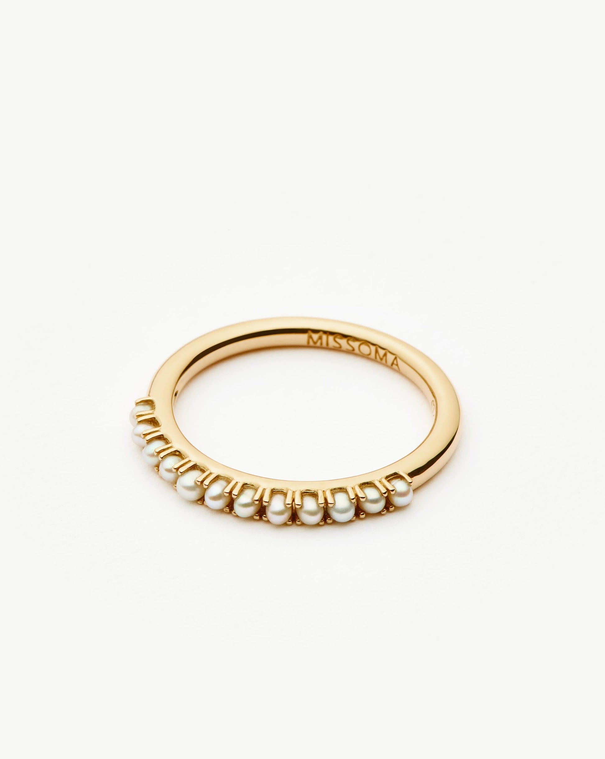 Solid Gold Half Eternity Pearl Ring | 14ct Solid Gold/Pearl