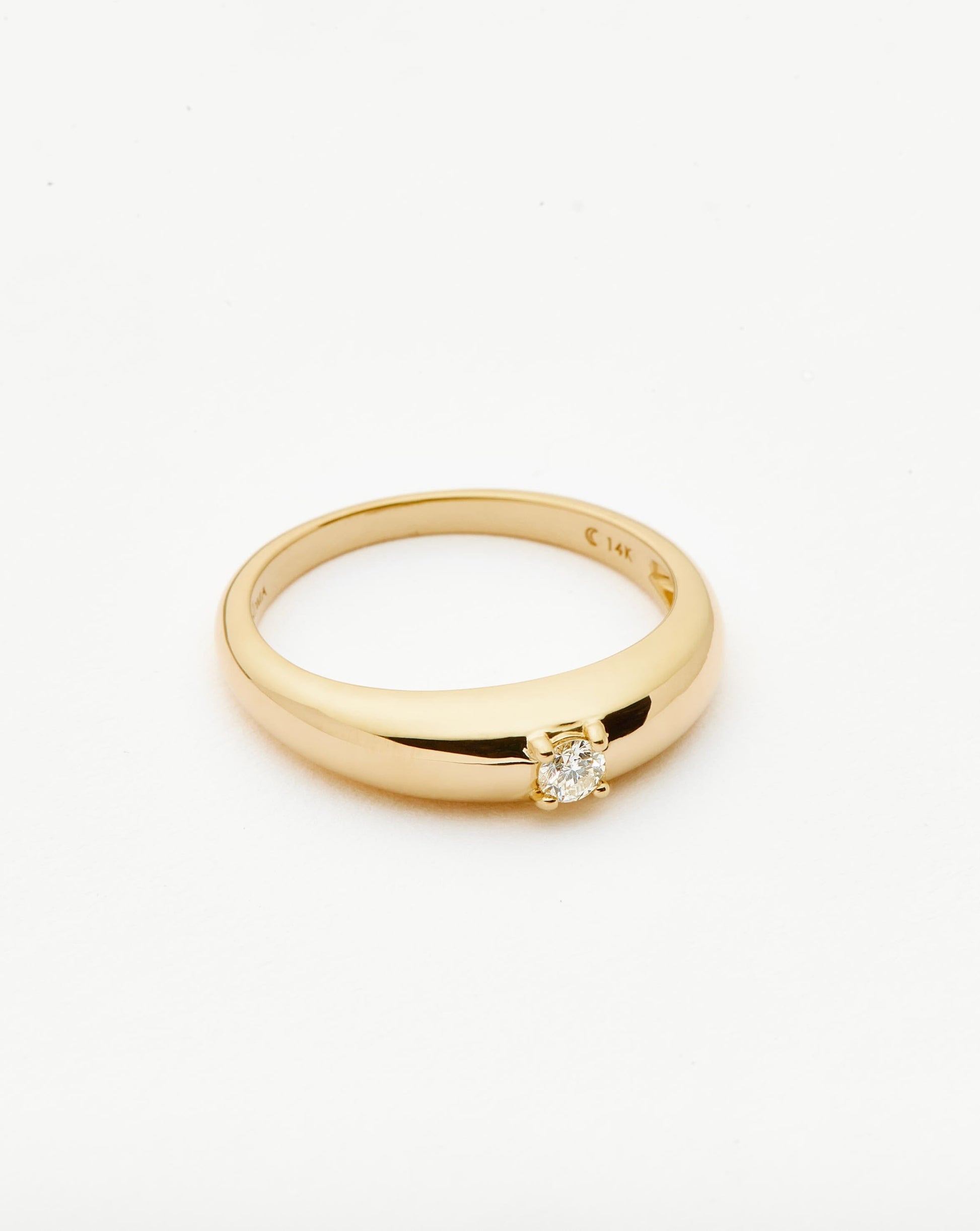 Solid Gold Single Diamond Classic Dome Ring | 14ct Solid Gold/Diamond