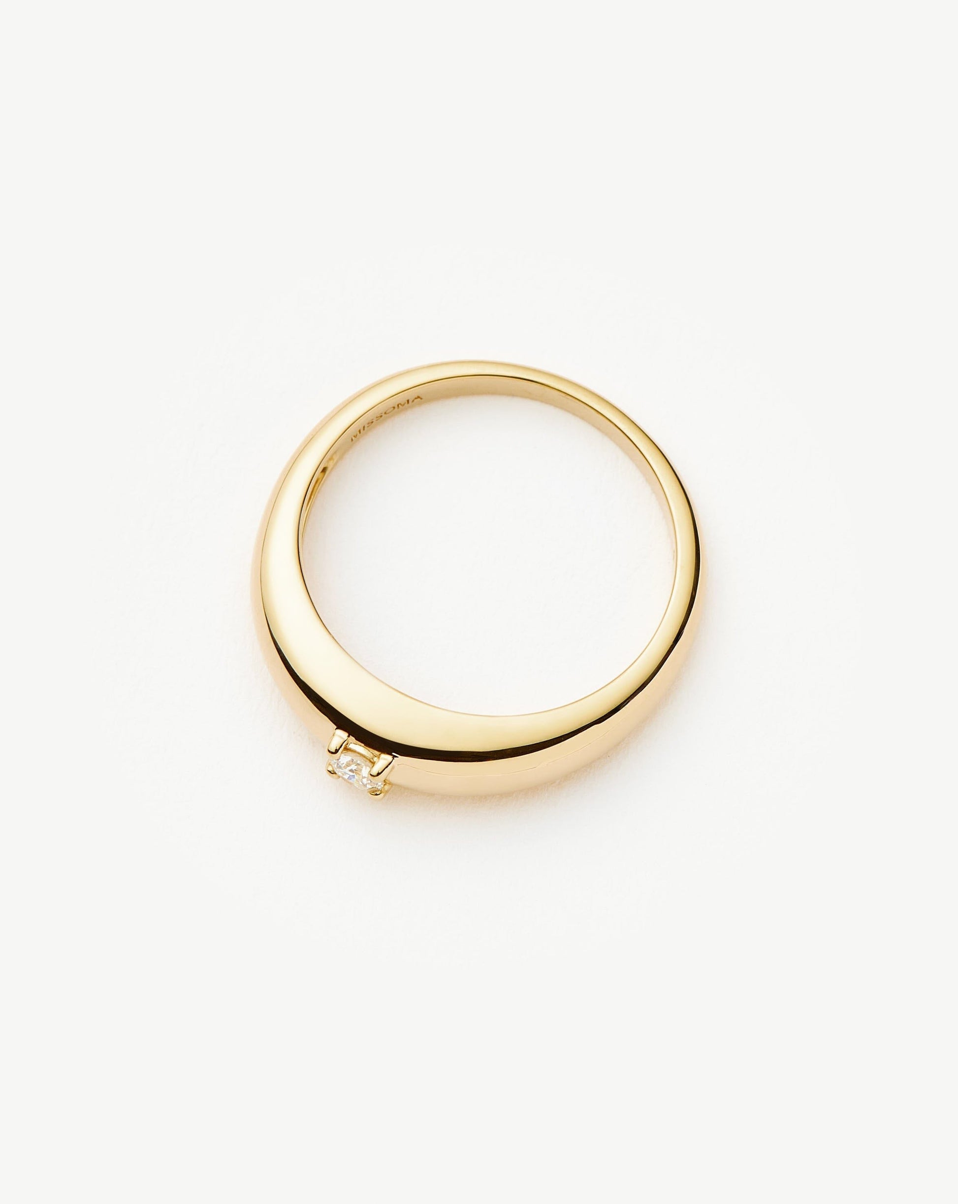 Solid Gold Single Diamond Classic Dome Ring | 14ct Solid Gold/Diamond