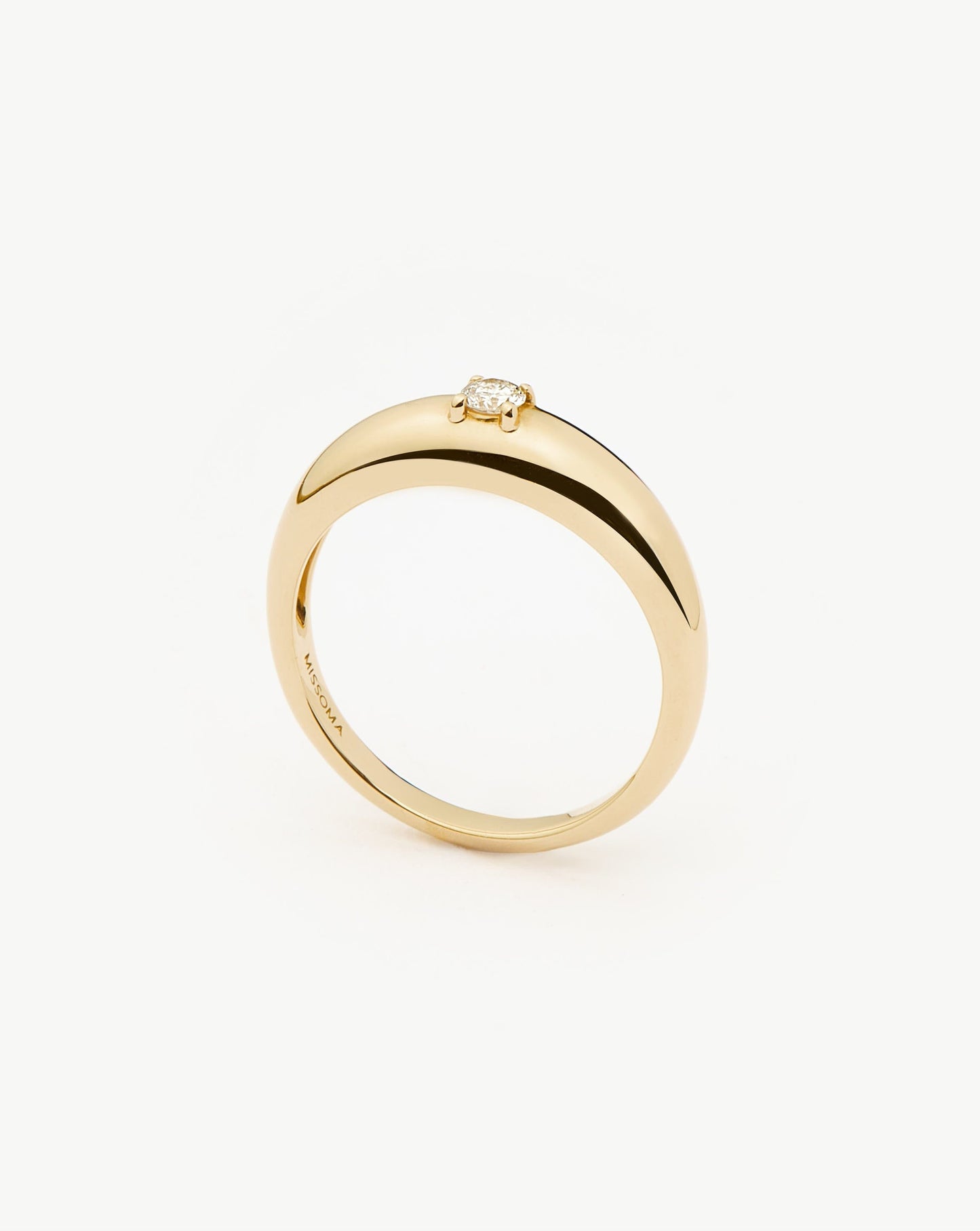 Solid Gold Single Diamond Classic Dome Ring | 14ct Solid Gold/Diamond