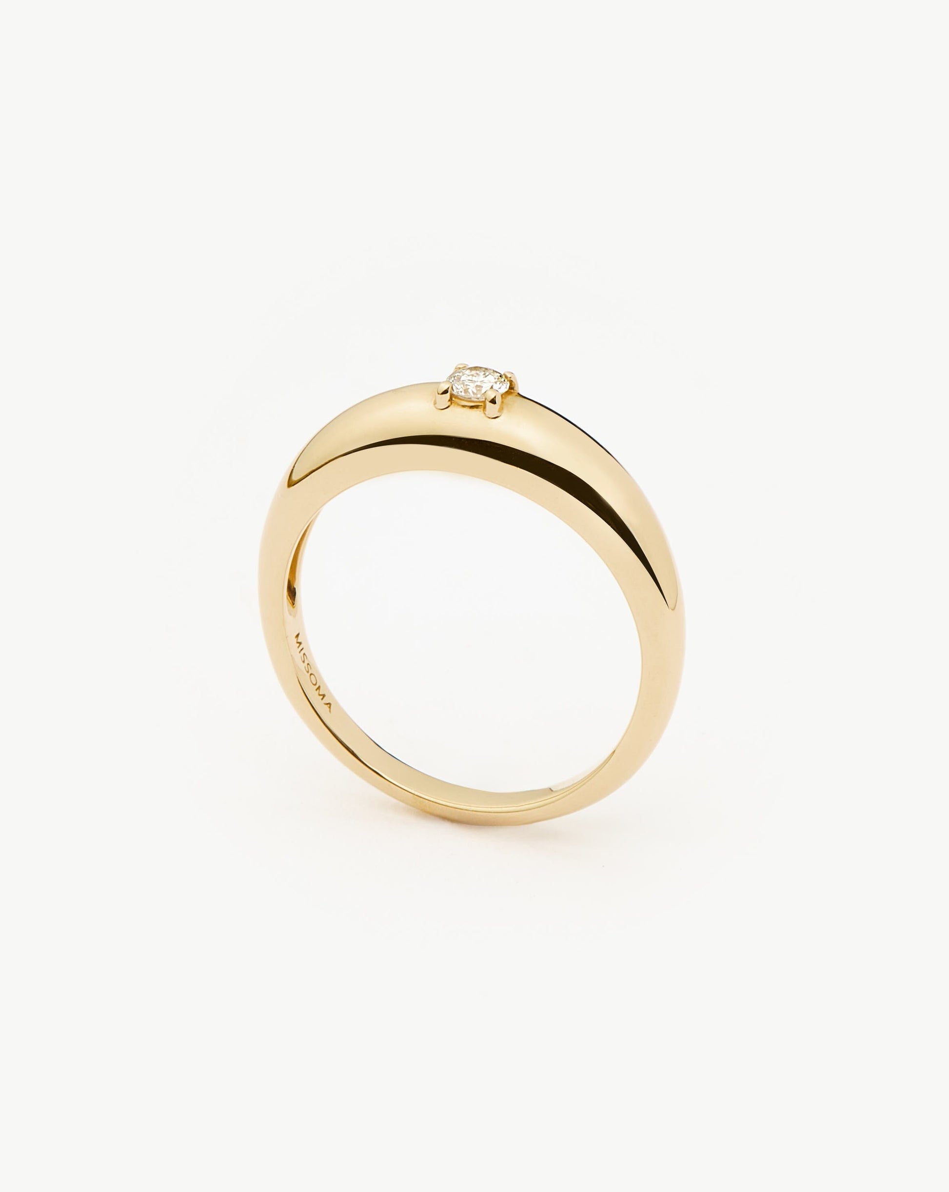 Solid Gold Single Diamond Classic Dome Ring | 14ct Solid Gold/Diamond