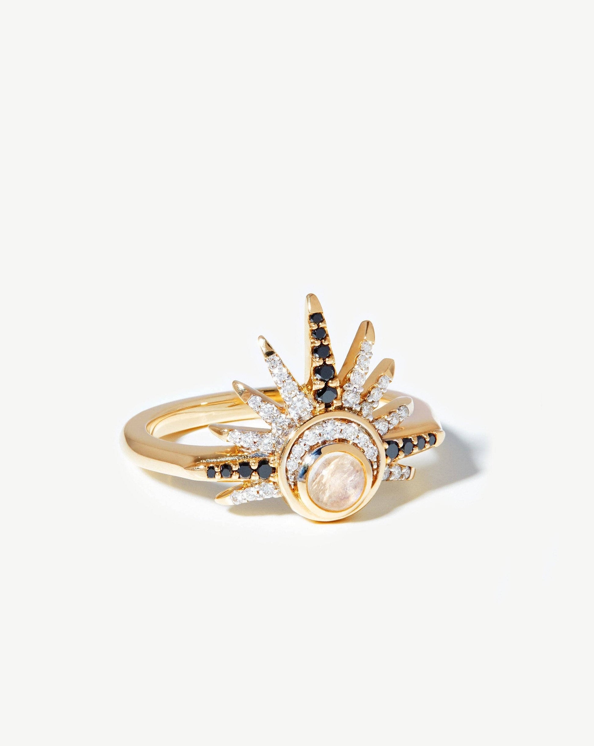 Harris Reed Solid Gold Celestial Ring | 14ct Solid Gold/Rainbow Moonstone & Diamond