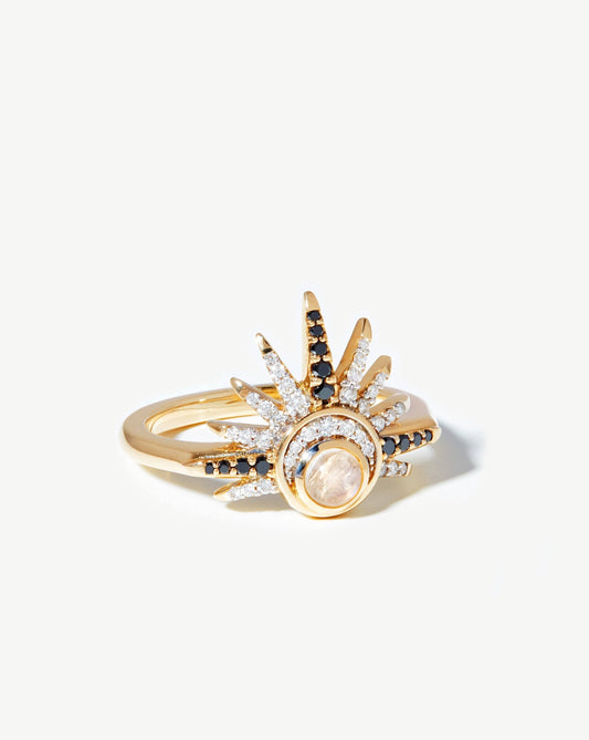 Harris Reed Solid Gold Celestial Ring | 14ct Solid Gold/Rainbow Moonstone & Diamond