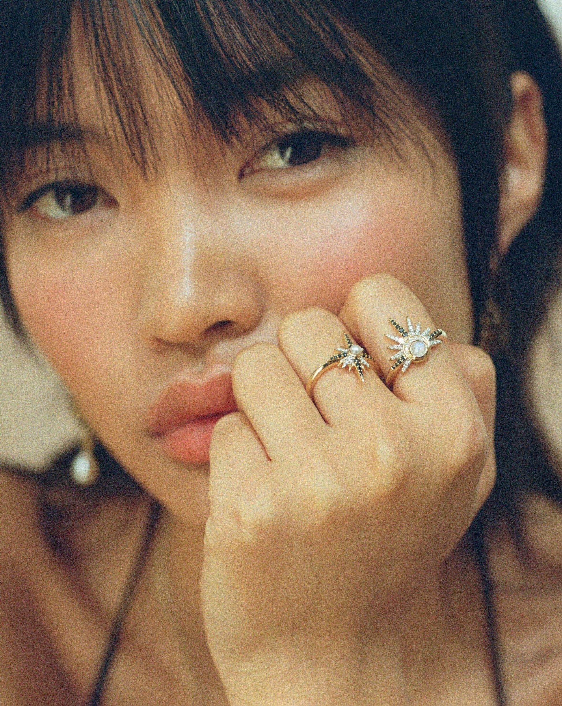 Harris Reed Solid Gold Celestial Ring | 14ct Solid Gold/Rainbow Moonstone & Diamond