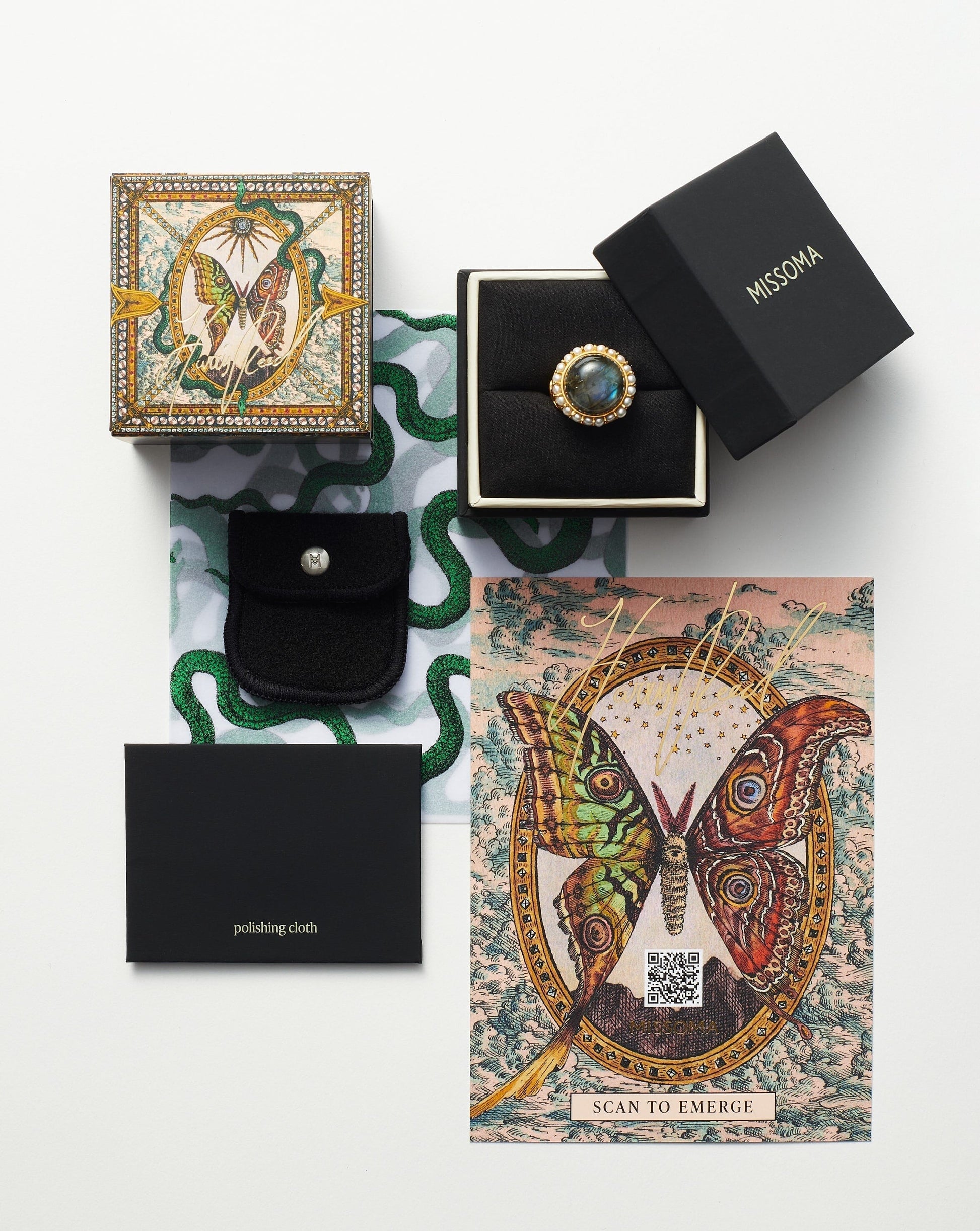 Harris Reed Solid Gold Lunar Ring | 14ct Solid Gold/Diamond & Black Enamel