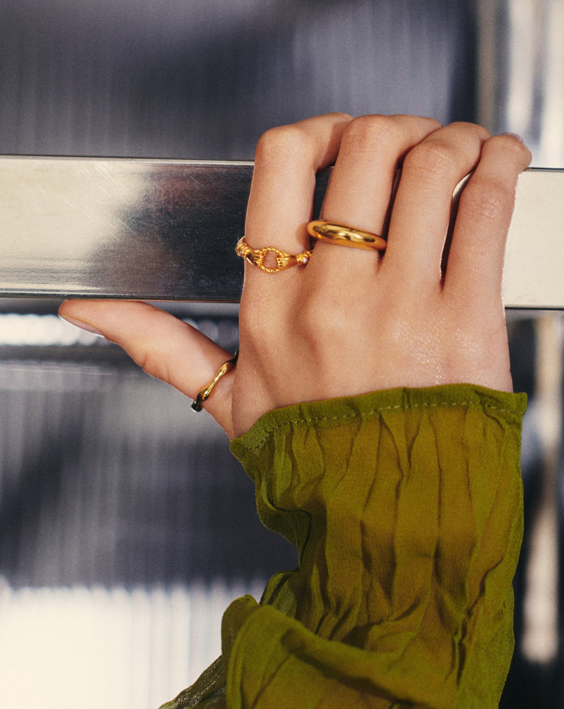Harris Reed In Good Hands Stacking Ring | 18ct Gold Vermeil/Cubic Zirconia & Black Onyx