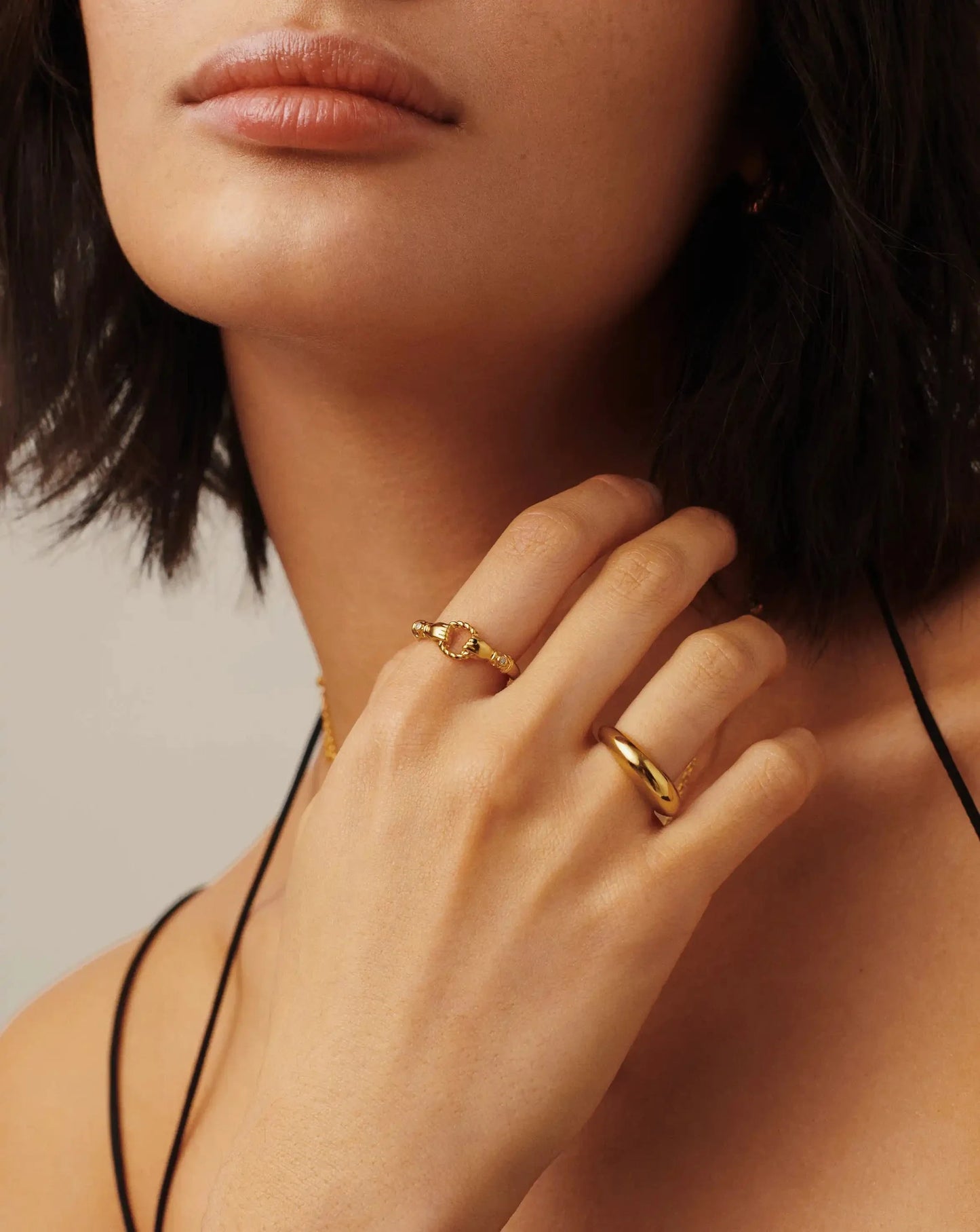 Harris Reed In Good Hands Stacking Ring | 18ct Gold Vermeil/Cubic Zirconia & Black Onyx