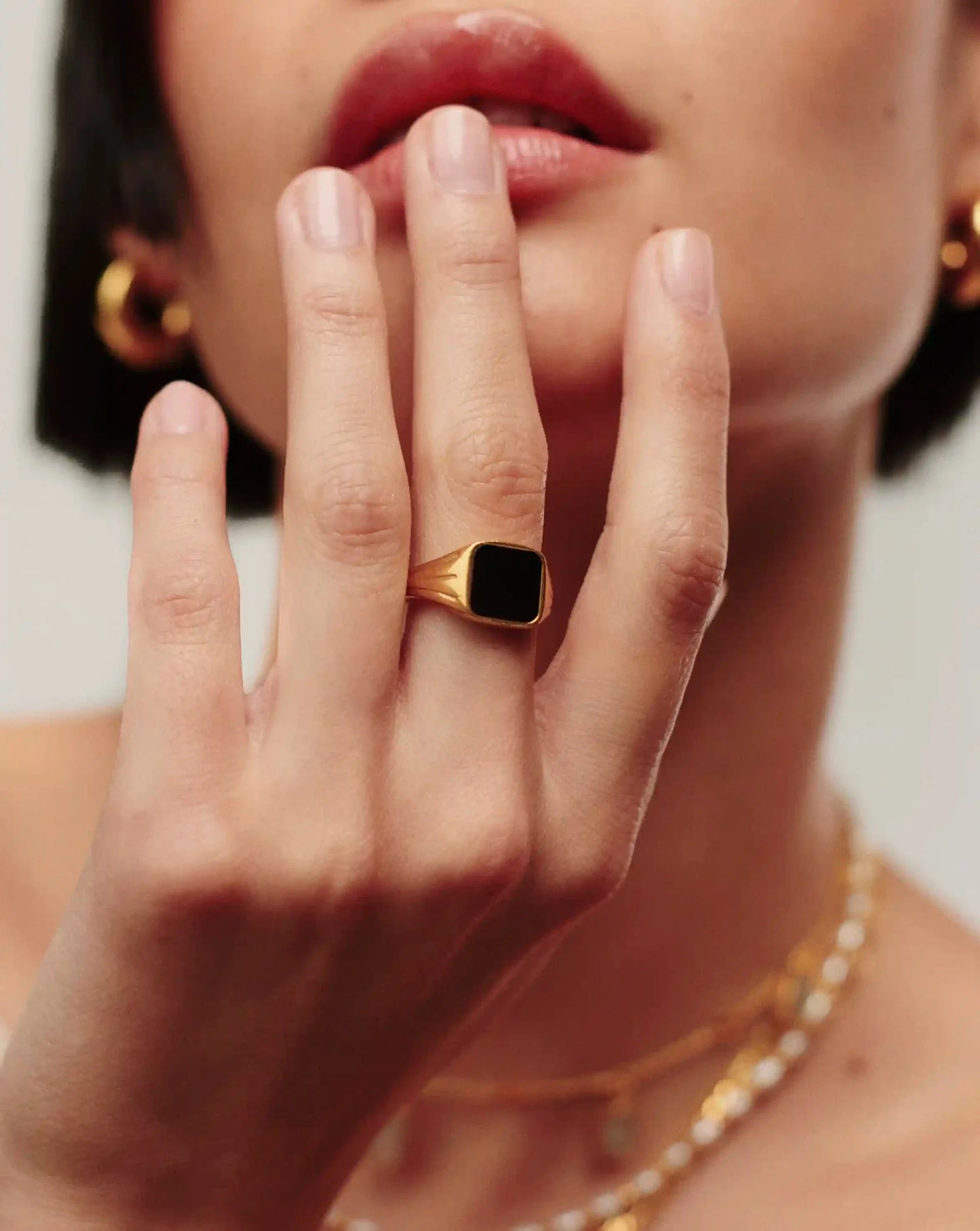 Lucy Williams Square Signet Ring | 18ct Gold Vermeil/Black Onyx