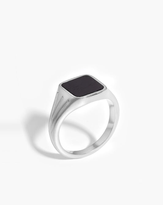 Lucy Williams Square Signet Ring | Sterling Silver/Black Onyx