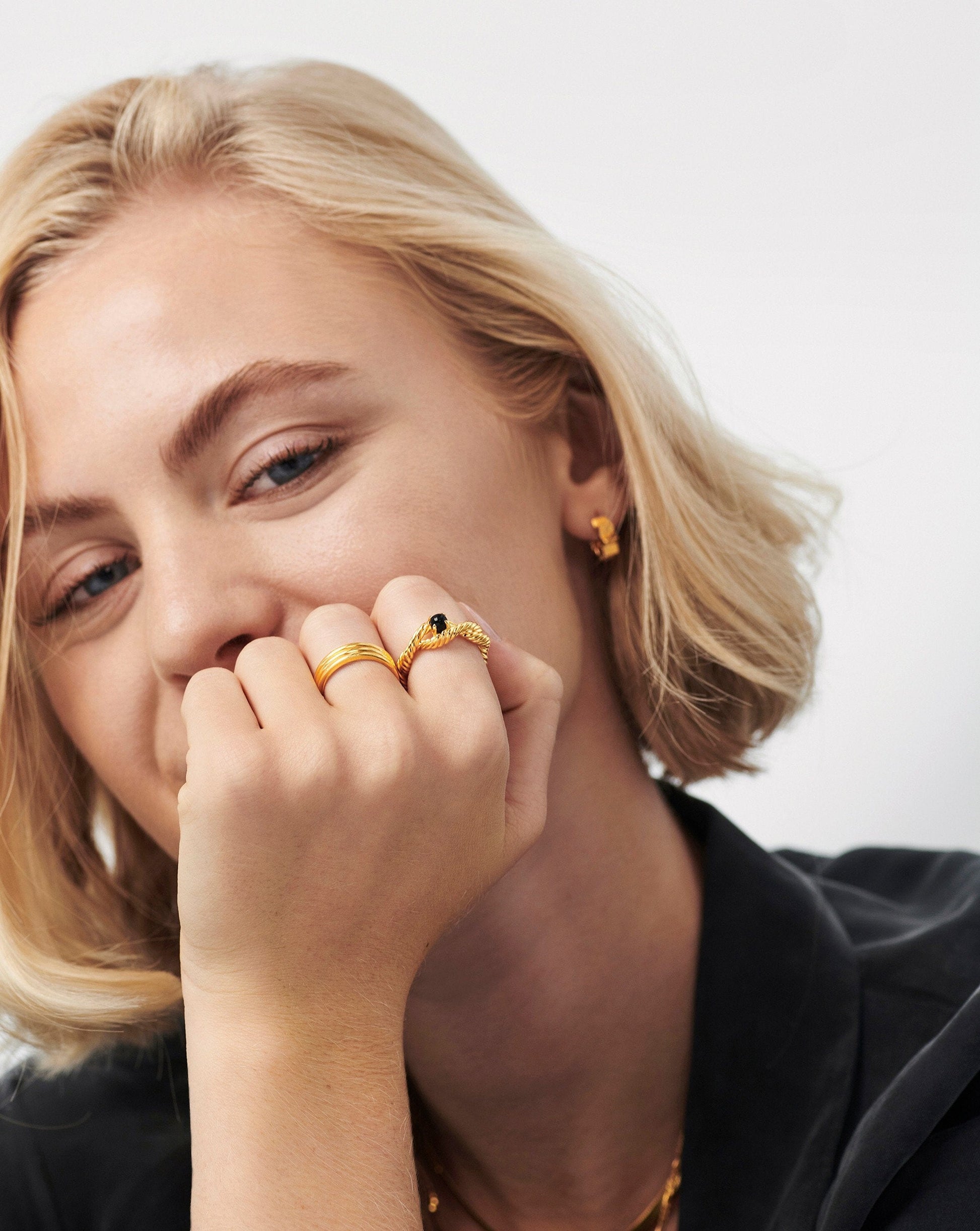 Marina Double Rope Gemstone Ring | 18ct Gold Vermeil/Black Onyx