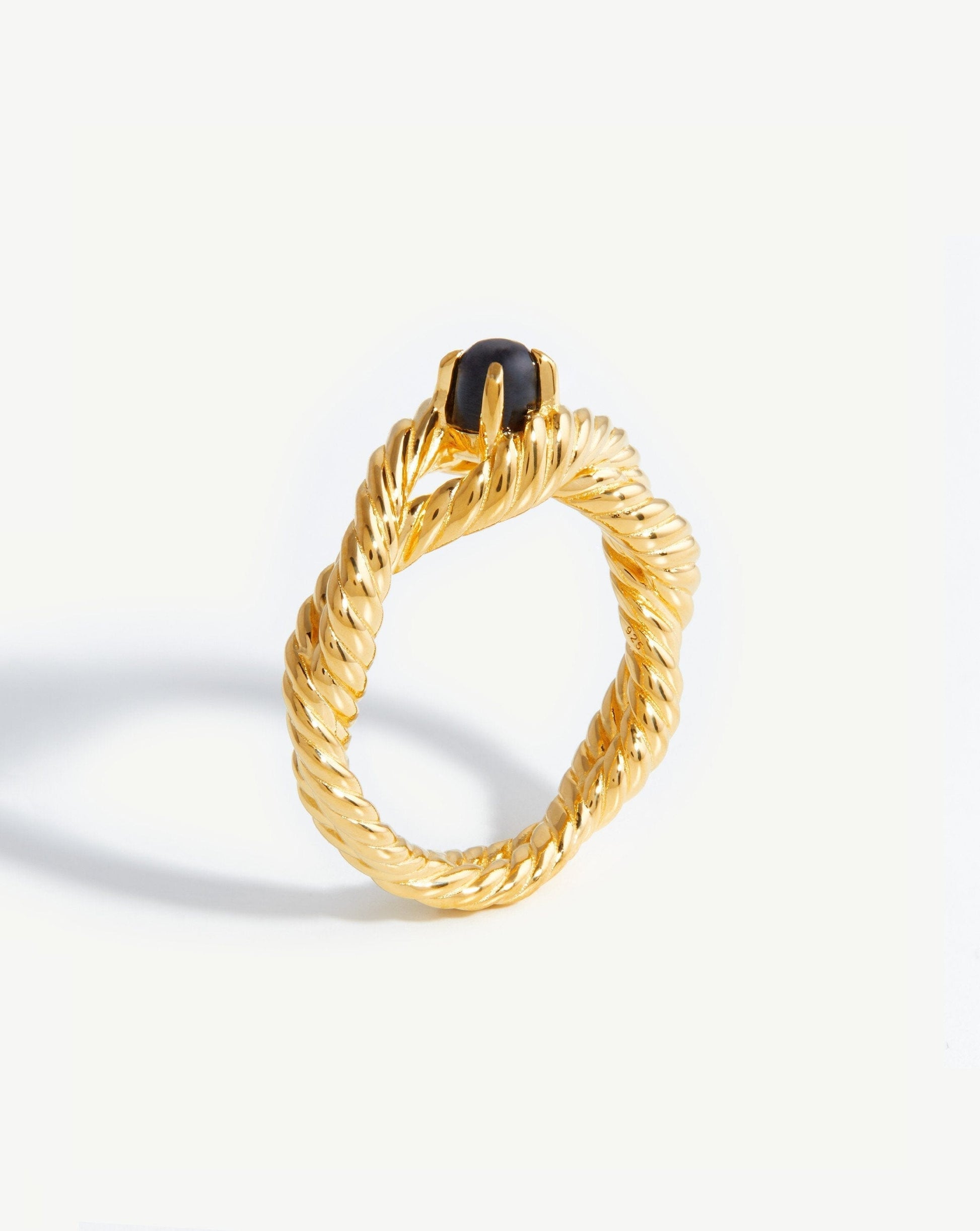 Marina Double Rope Gemstone Ring | 18ct Gold Vermeil/Black Onyx