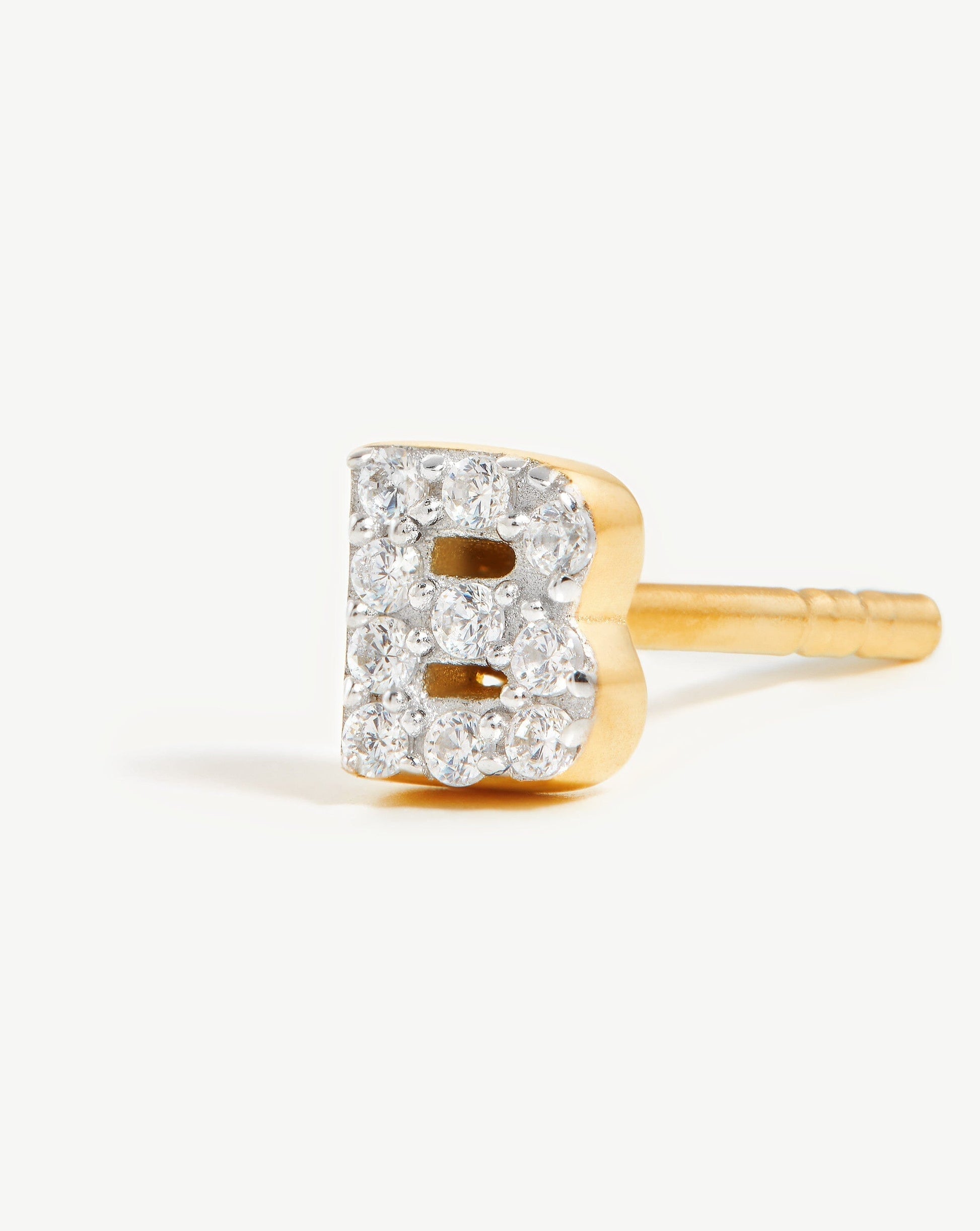 Pave Initial Single Stud Earring - Initial B | 18ct Gold Vermeil/Cubic Zirconia