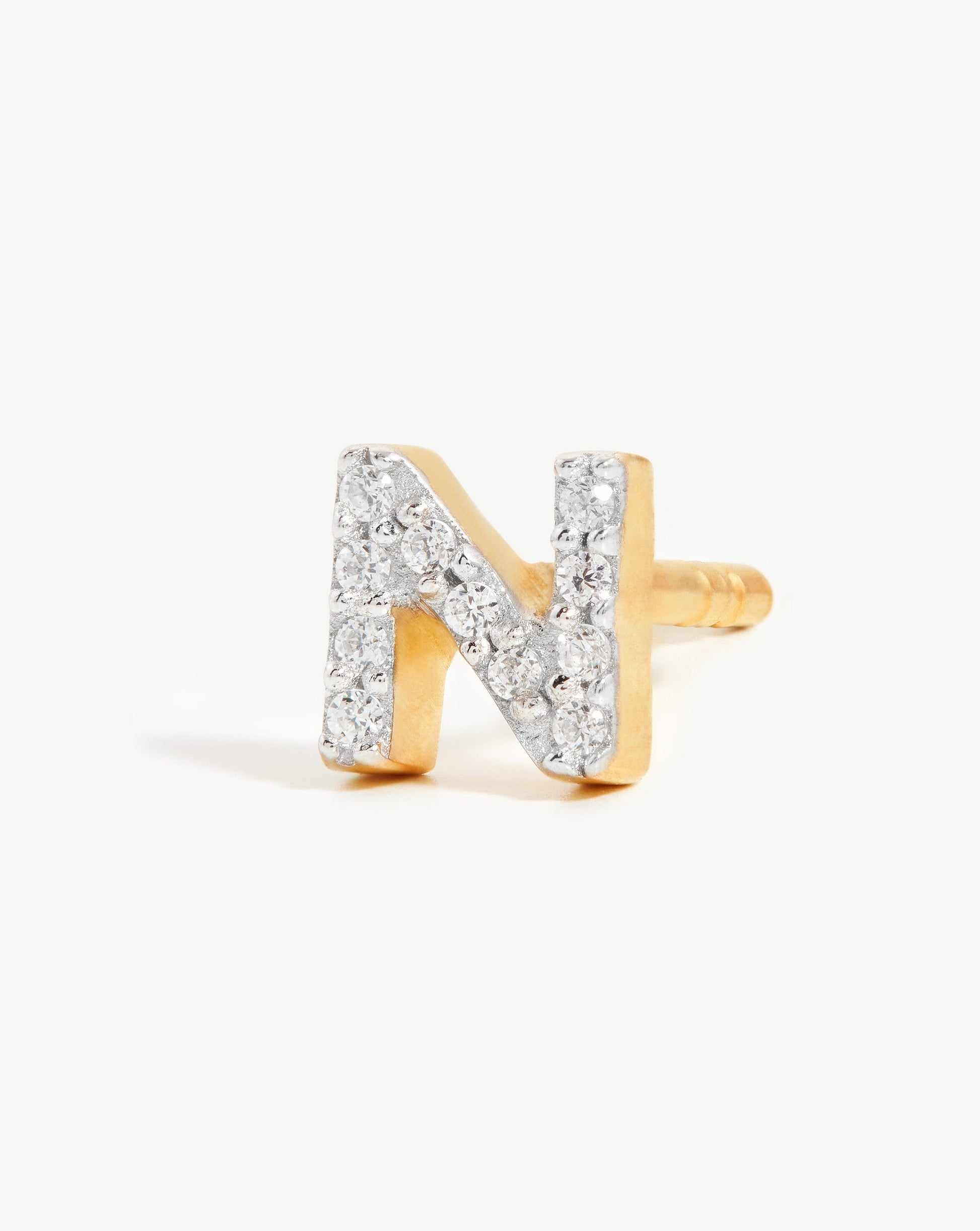 Pave Initial Single Stud Earring - Initial N | 18ct Gold Vermeil/Cubic Zirconia