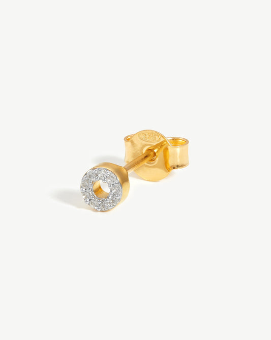 Pave Initial Single Stud Earring - Initial O | 18ct Gold Vermeil/Cubic Zirconia