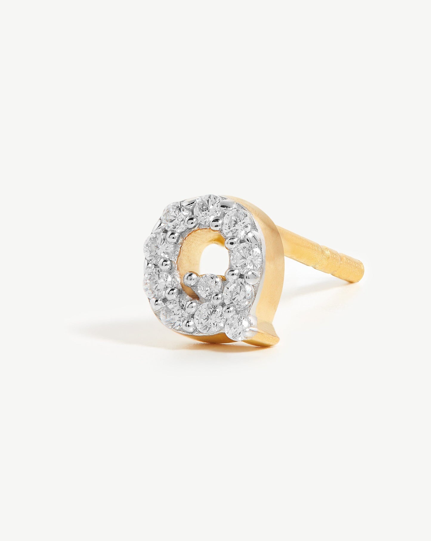 Pave Initial Single Stud Earring - Initial Q | 18ct Gold Vermeil/Cubic Zirconia